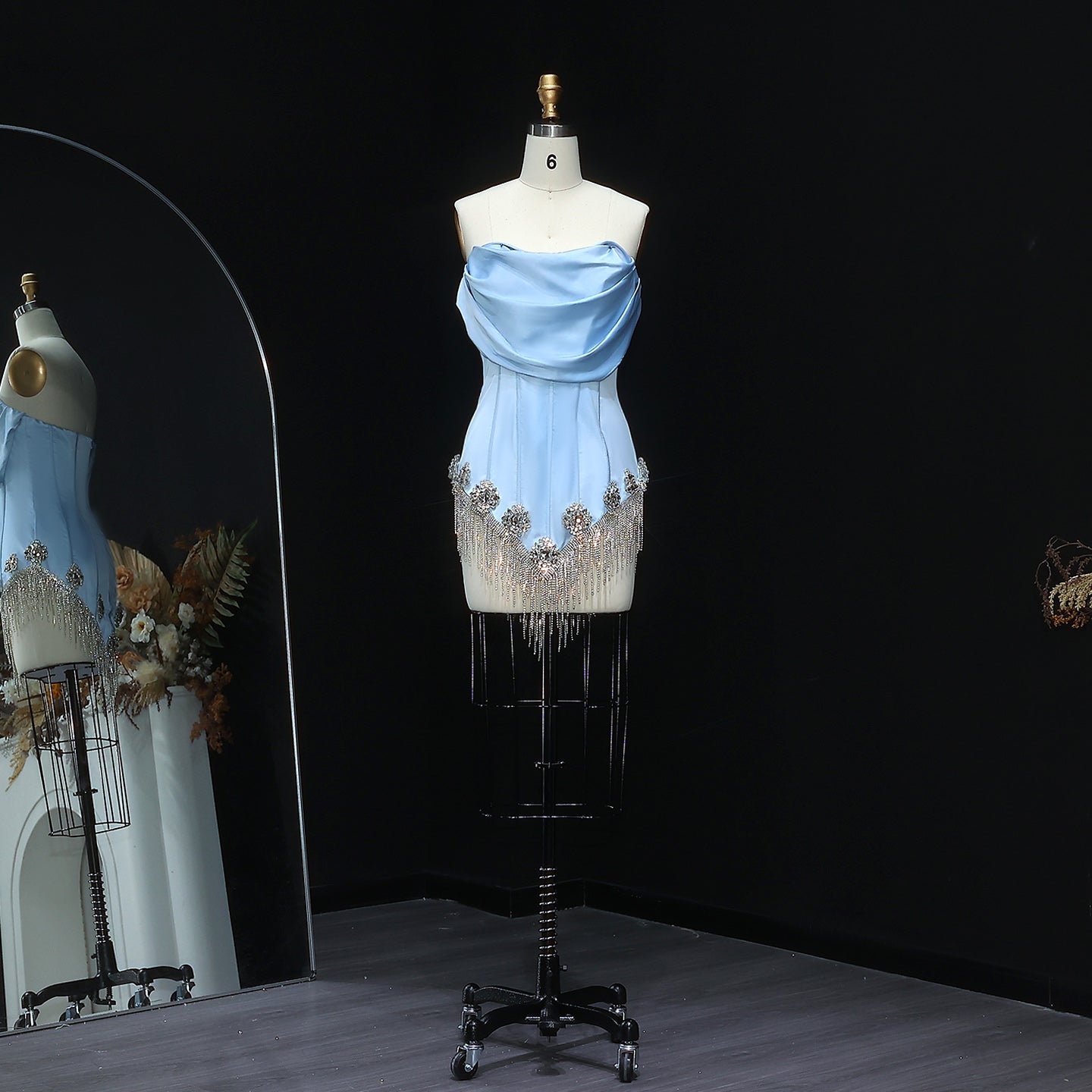 Glamorous Light Blue Satin Corset Mini Party Gown RM010