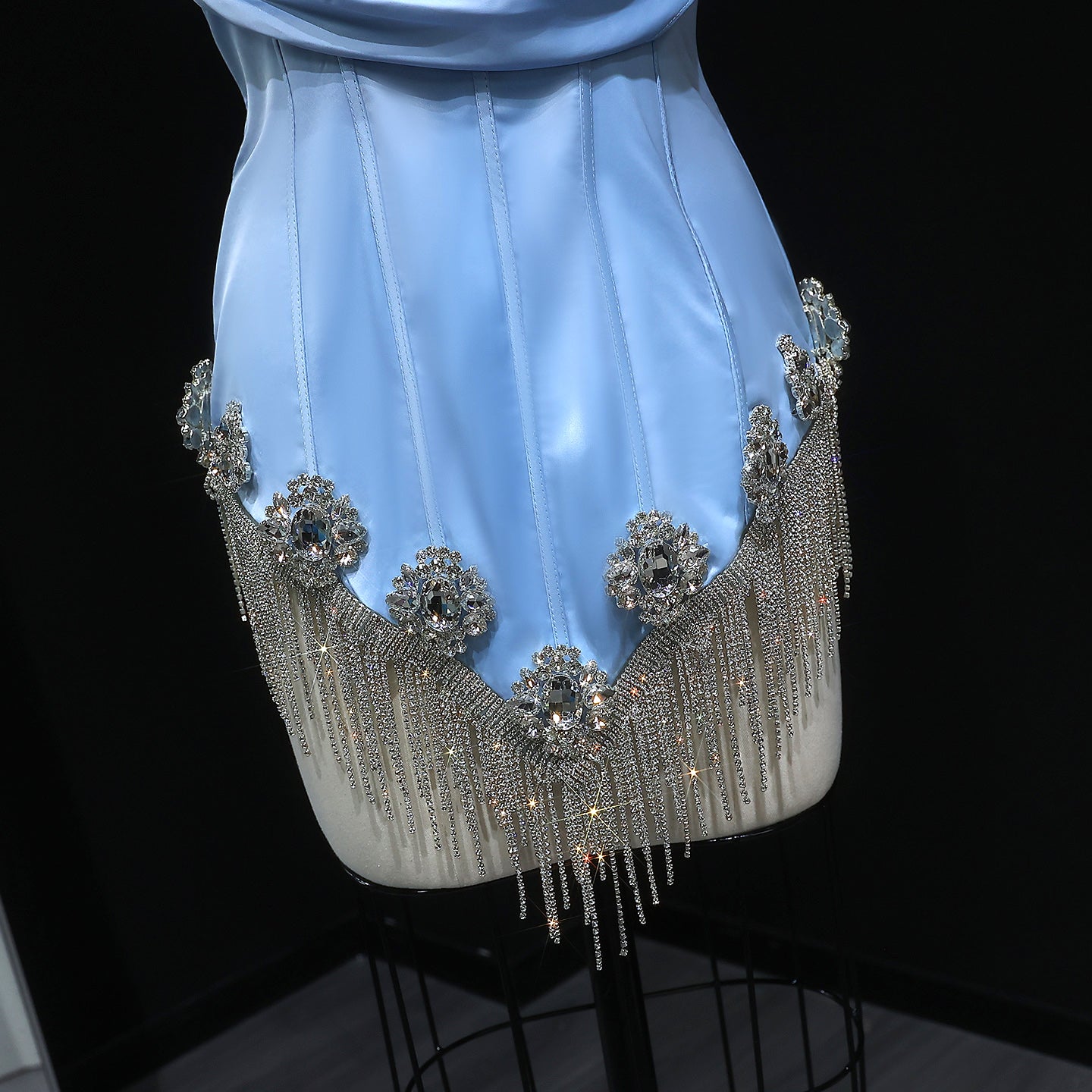 Glamorous Light Blue Satin Corset Mini Party Gown RM010