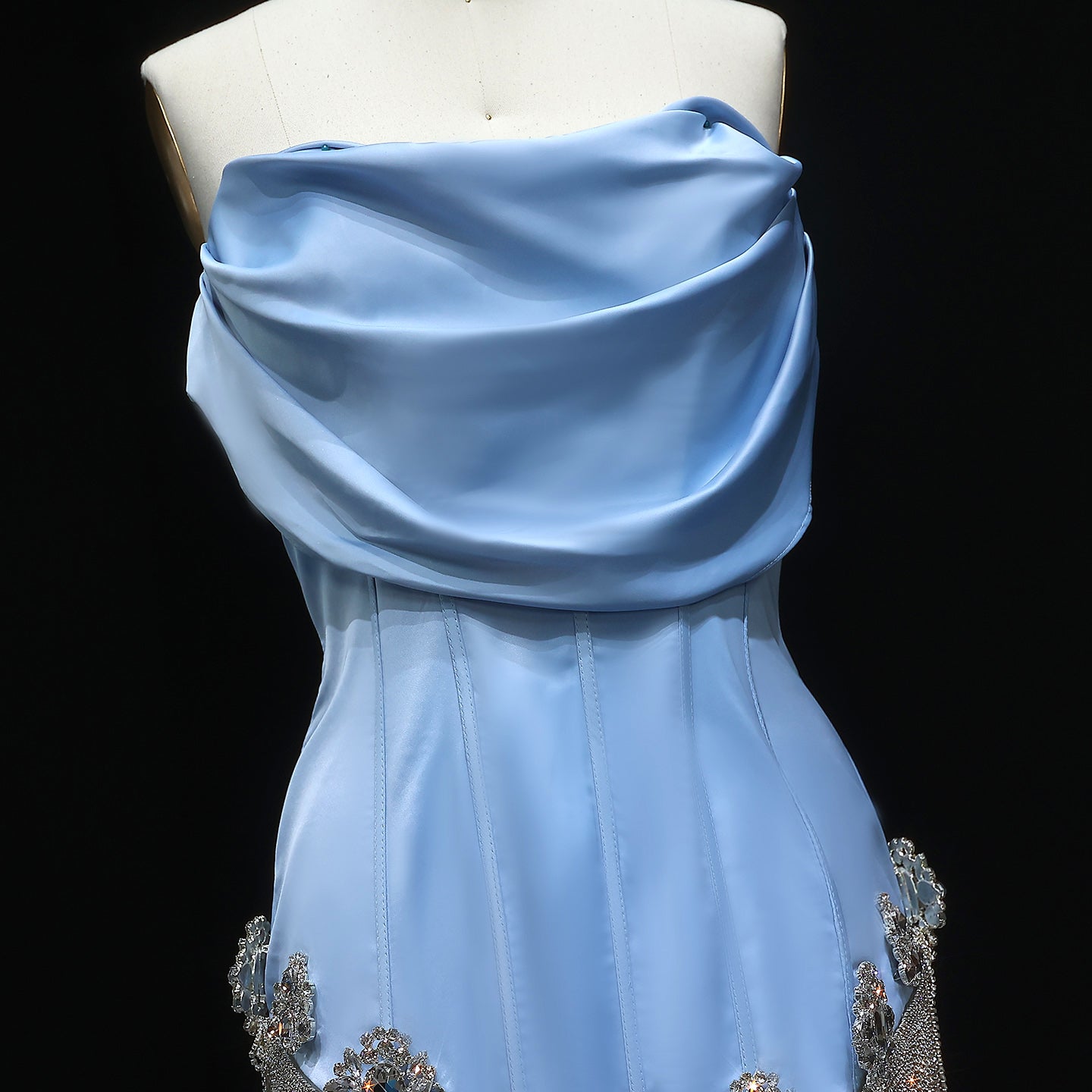 Glamorous Light Blue Satin Corset Mini Party Gown RM010