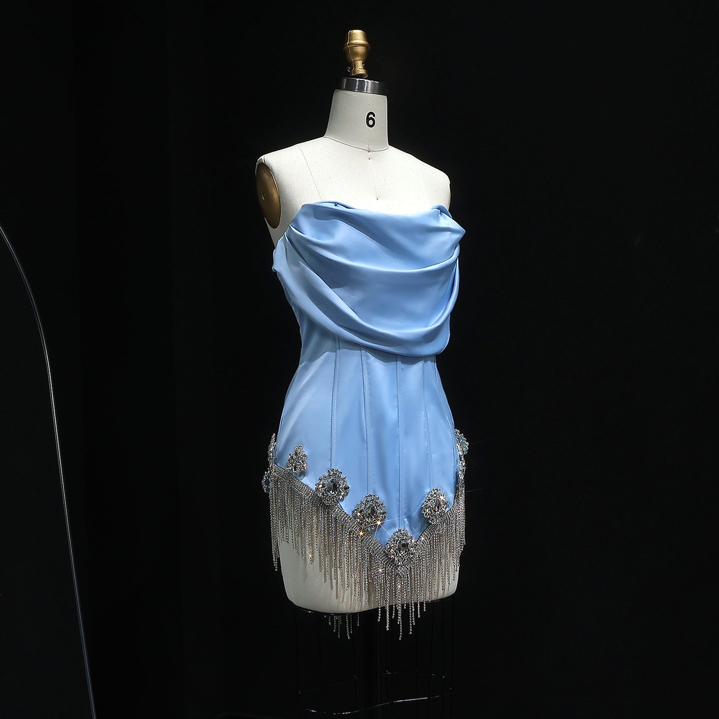 Glamorous Light Blue Satin Corset Mini Party Gown RM010