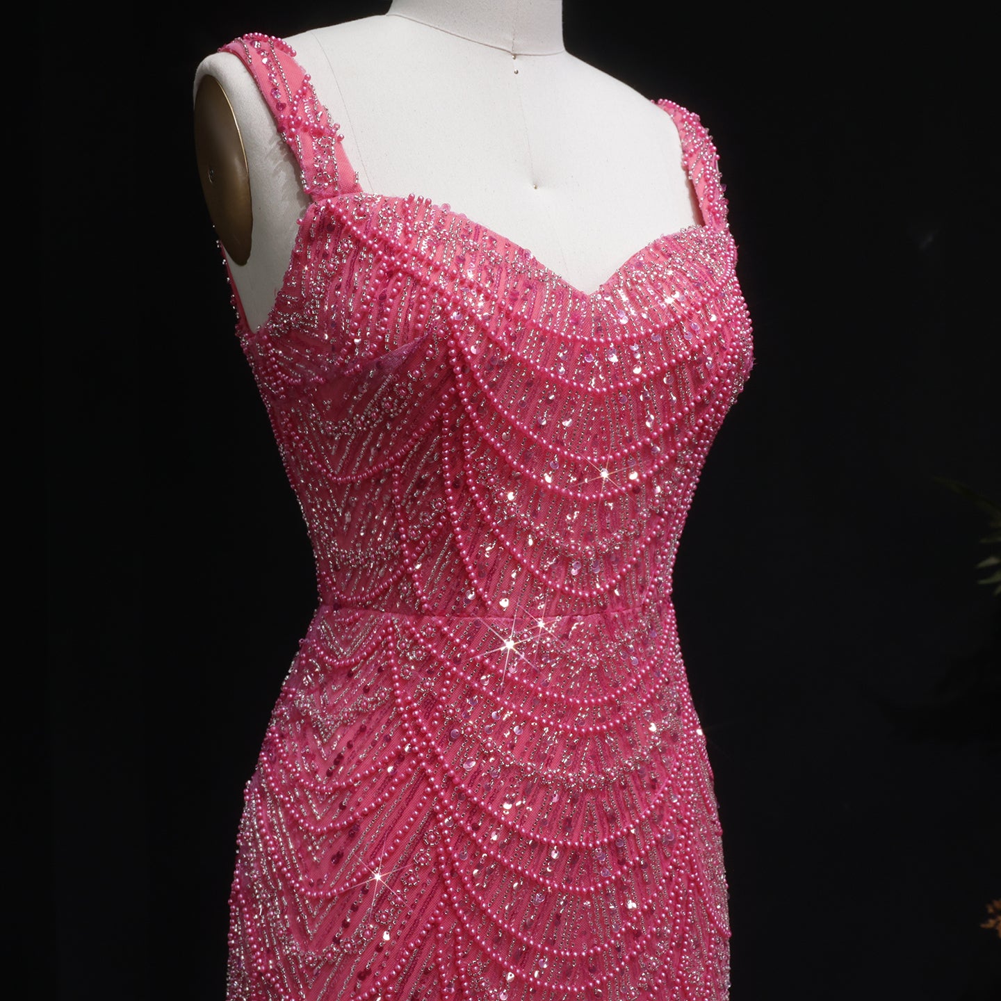 Luxury Hot Pink Feathers Mermaid Evening Dress with Slit SH579