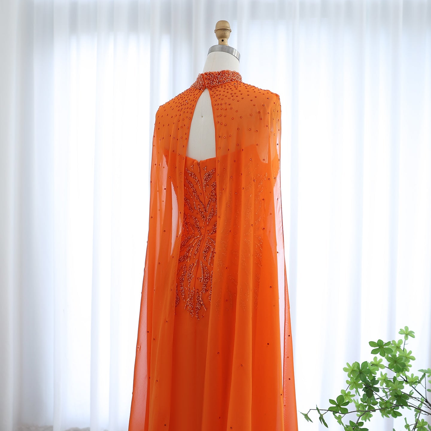 Luxury Orange Strapless Evening Dress with Cape Sleeves SS299