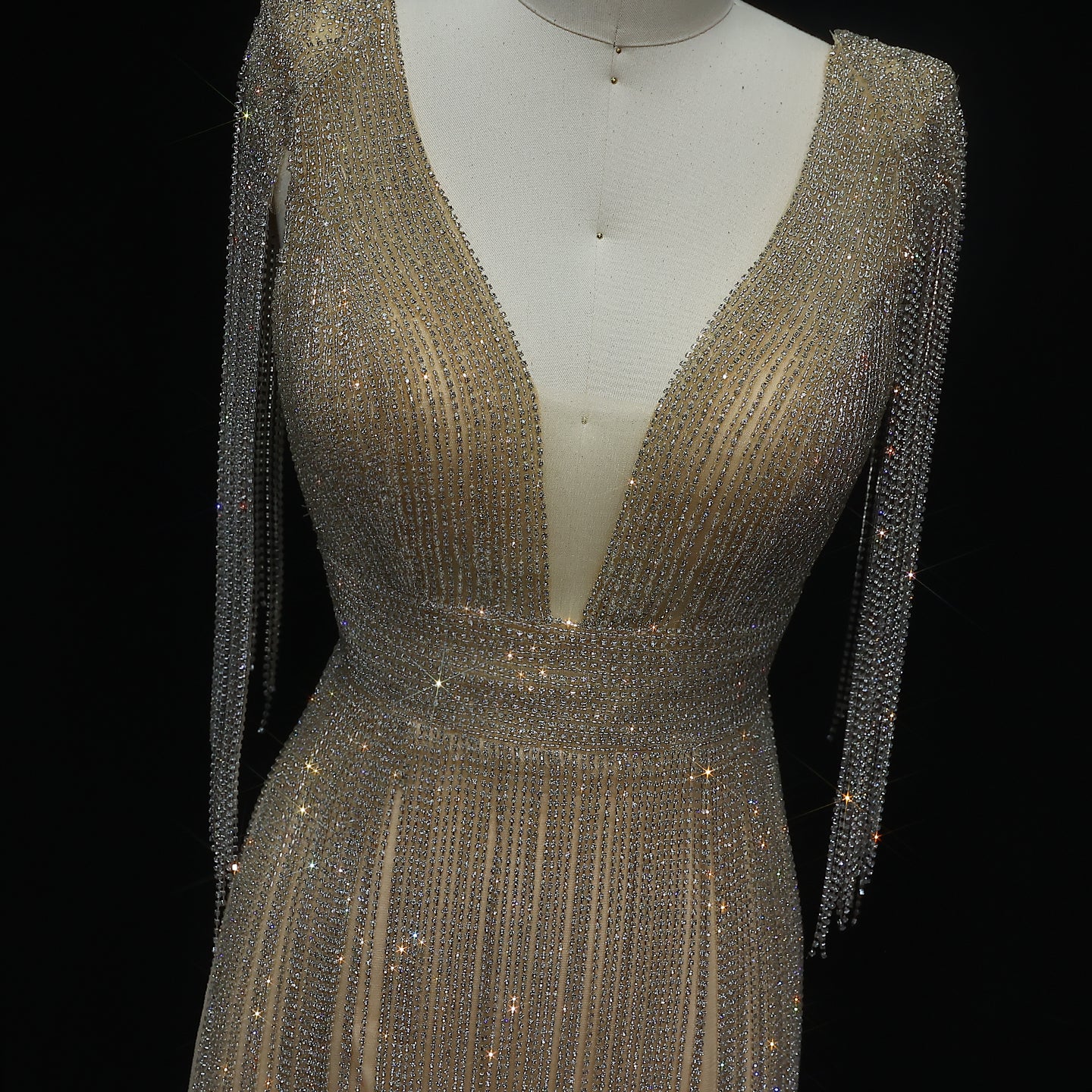 Luxury Rhinestone Fringe Strapless Mini Party Gown RM043