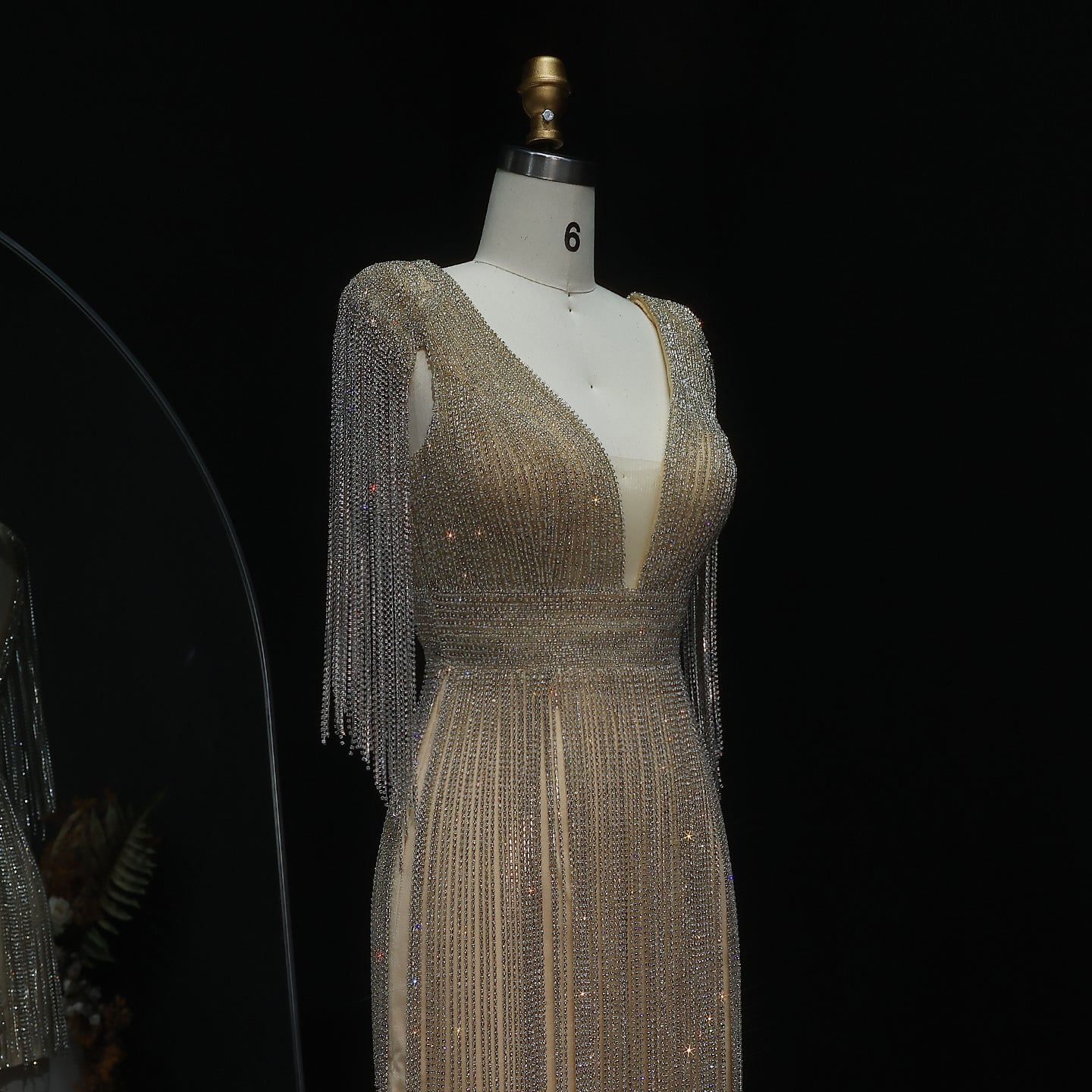 Luxury Rhinestone Fringe Strapless Mini Party Gown RM043
