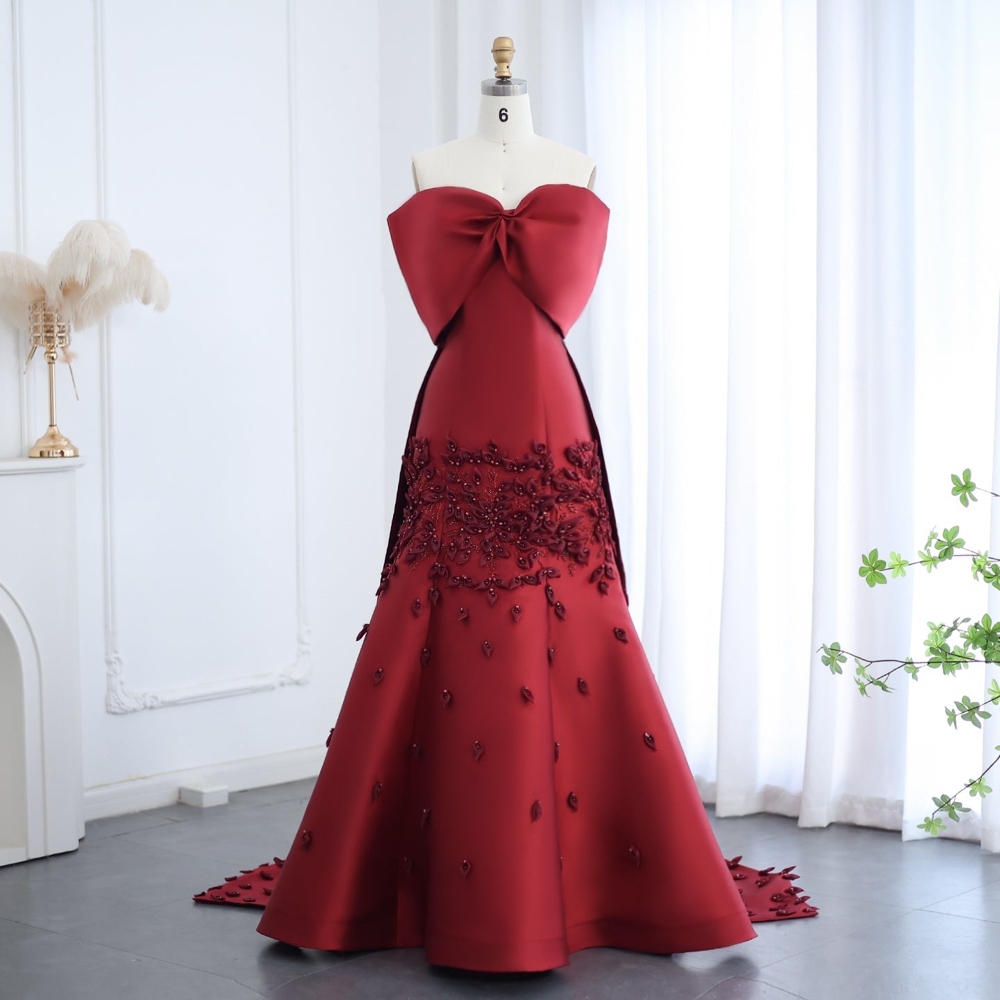 Luxury 3D Flowers Pink Off Shoulder Evening Dress SS464