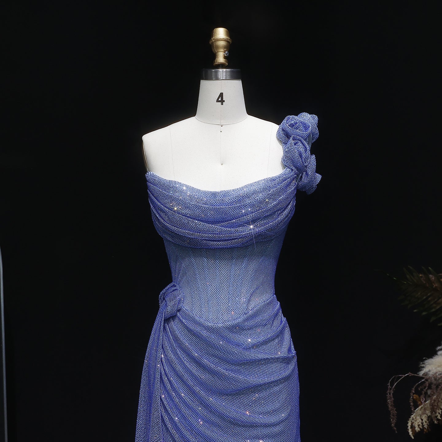 Sparkly Light Blue Sequined One Shoulder Mini Cocktail Party Gown RM122