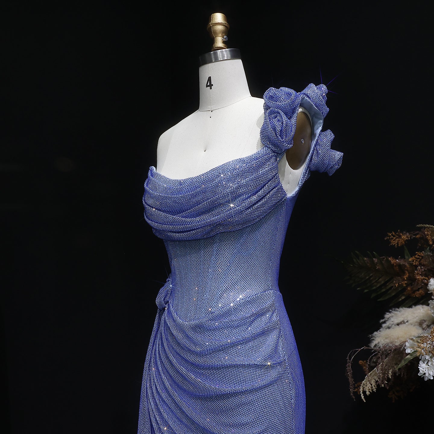 Sparkly Light Blue Sequined One Shoulder Mini Cocktail Party Gown RM122