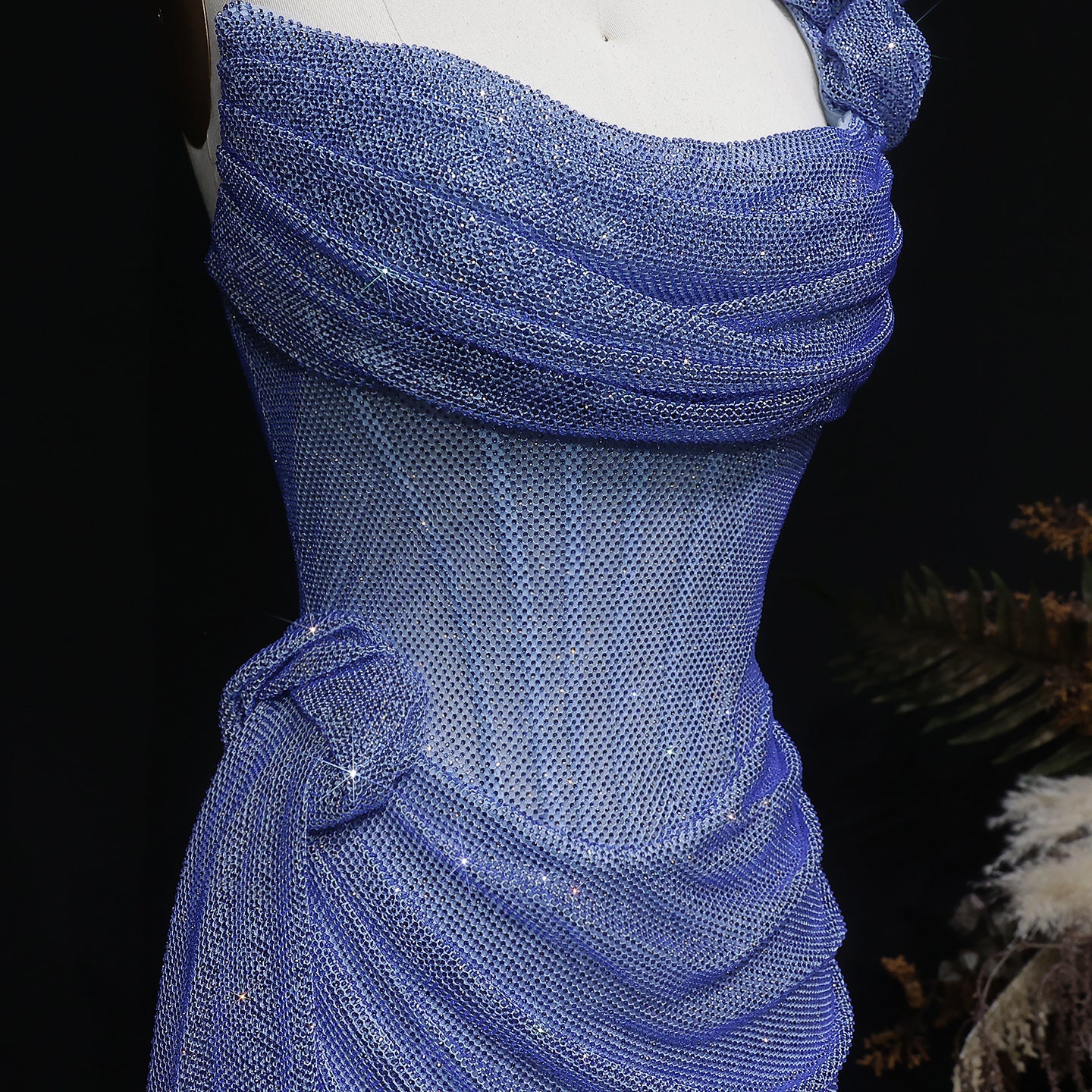 Sparkly Light Blue Sequined One Shoulder Mini Cocktail Party Gown RM122