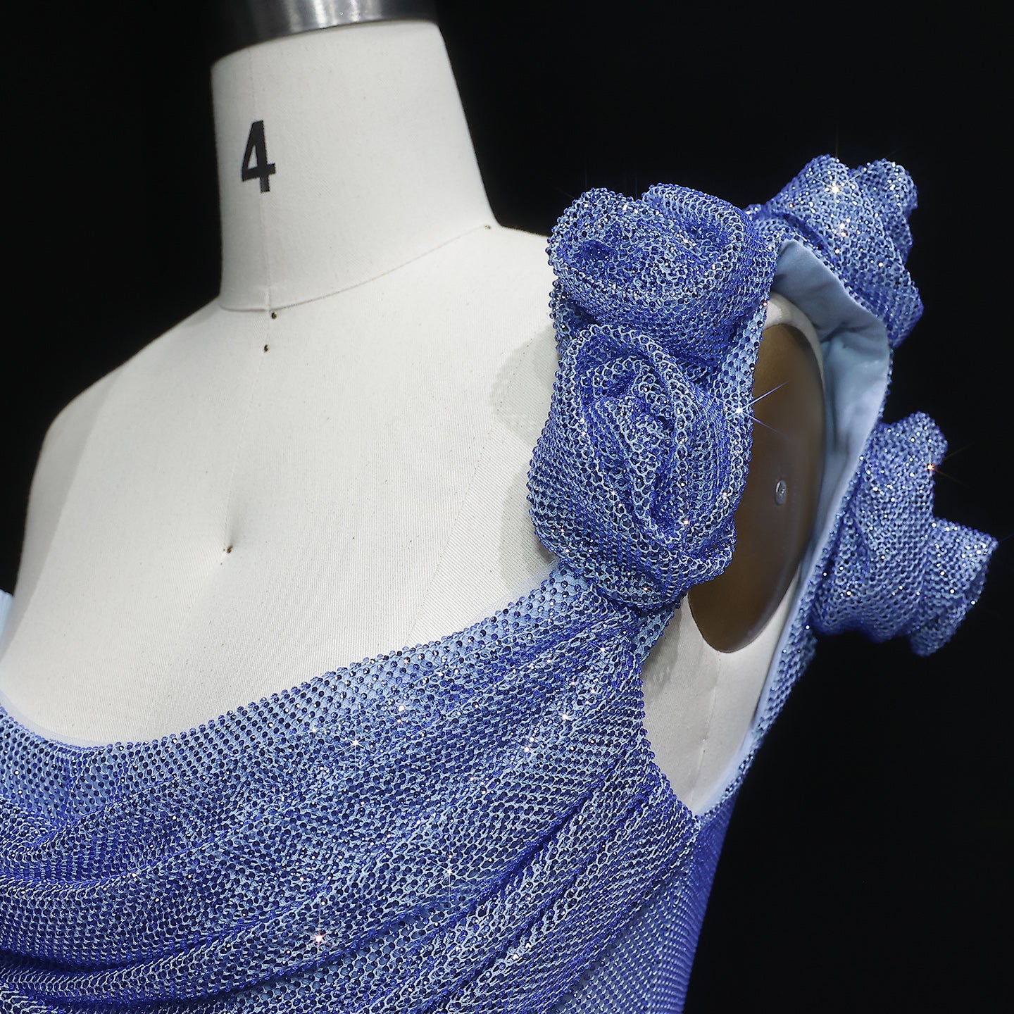 Sparkly Light Blue Sequined One Shoulder Mini Cocktail Party Gown RM122