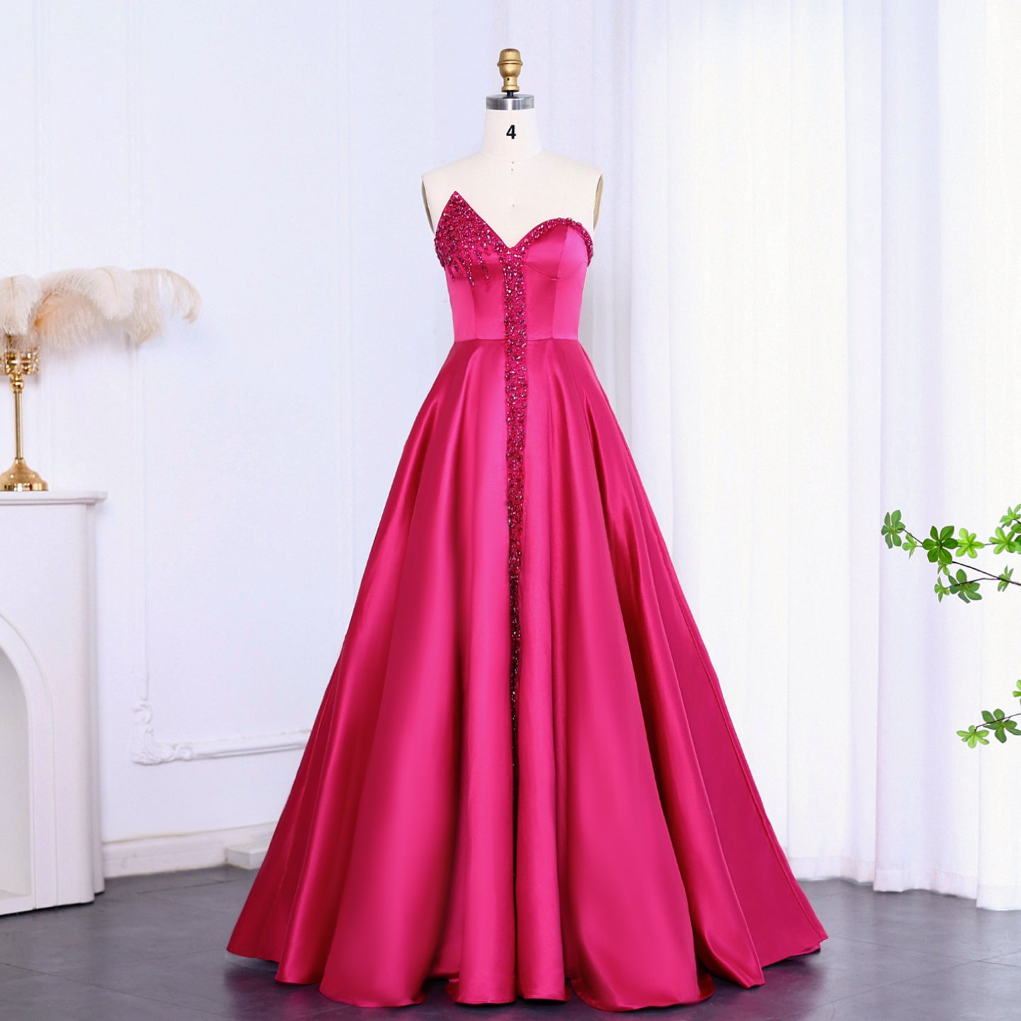 Elegant Crystal Black Strapless Evening Dresses Side Slit SS364