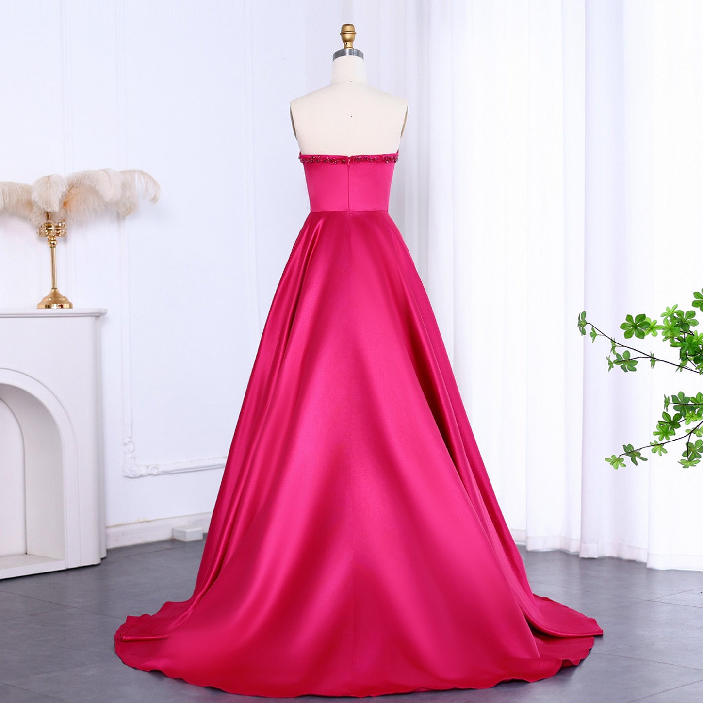 Elegant Crystal Black Strapless Evening Dresses Side Slit SS364