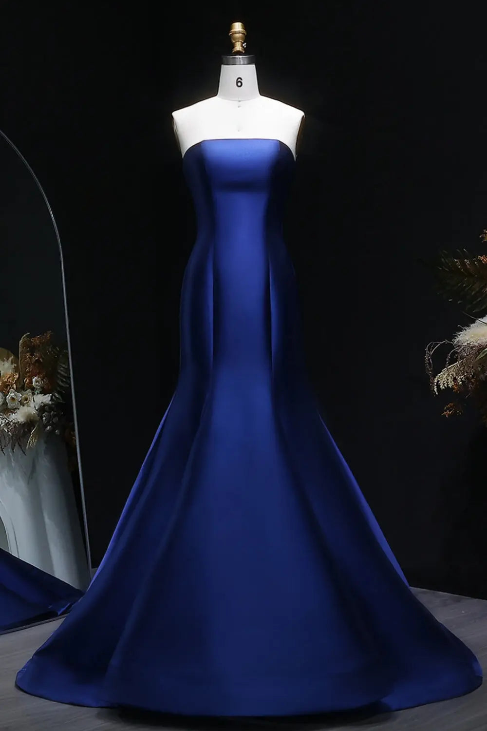 Royal Satin Off Shoulder Mermaid Navy Blue Evening Dress SF309 – SHEER FAIRY