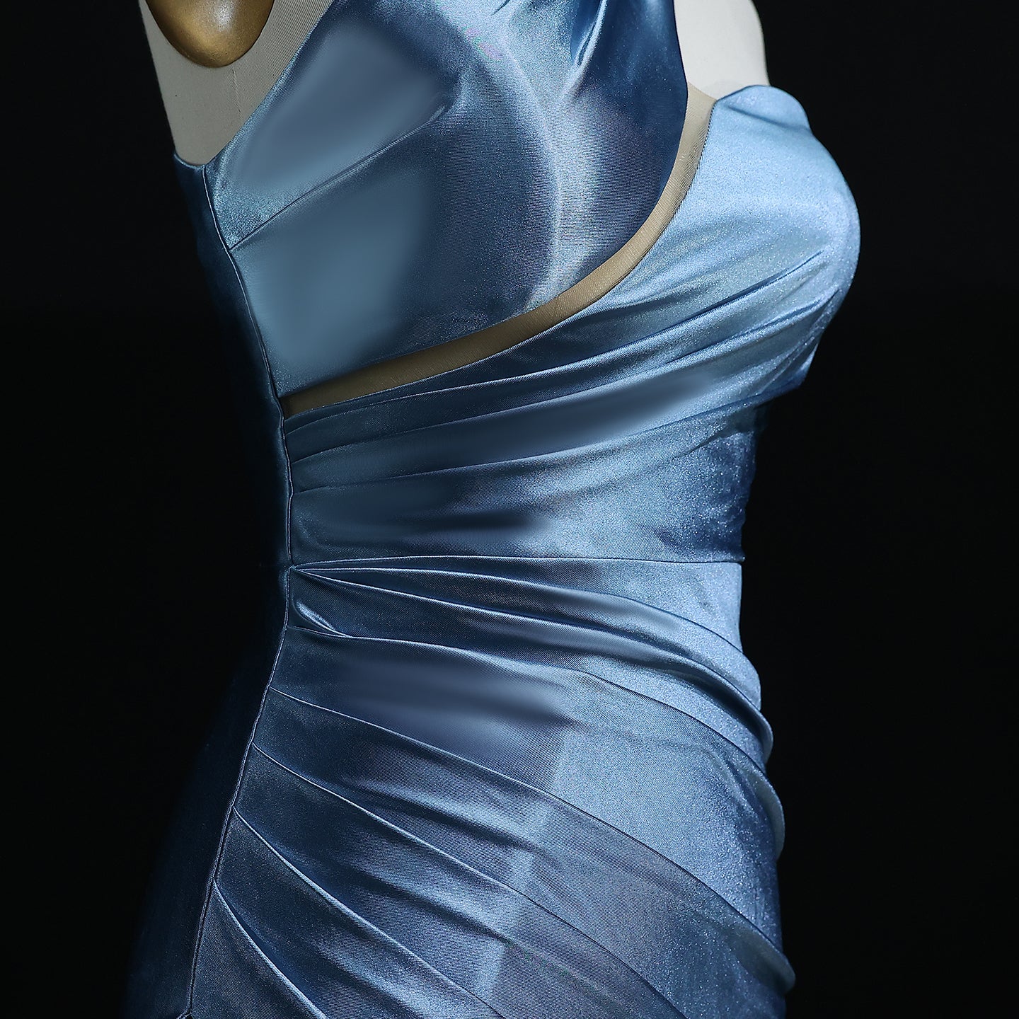 Elegant One-Shoulder Blue Satin Evening Gown with High Slit Long Mermaid Prom Dresses