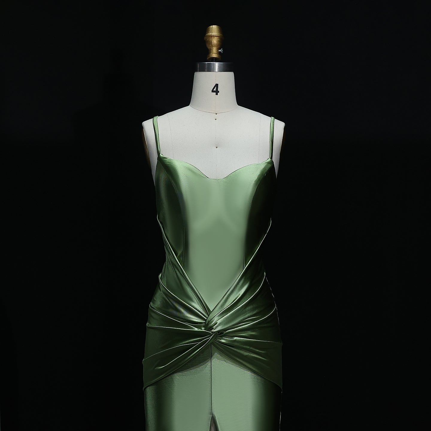 Elegant Silky Satin Green Mermaid Prom Dresses with Slit Spaghetti Straps Special Occasion Gowns