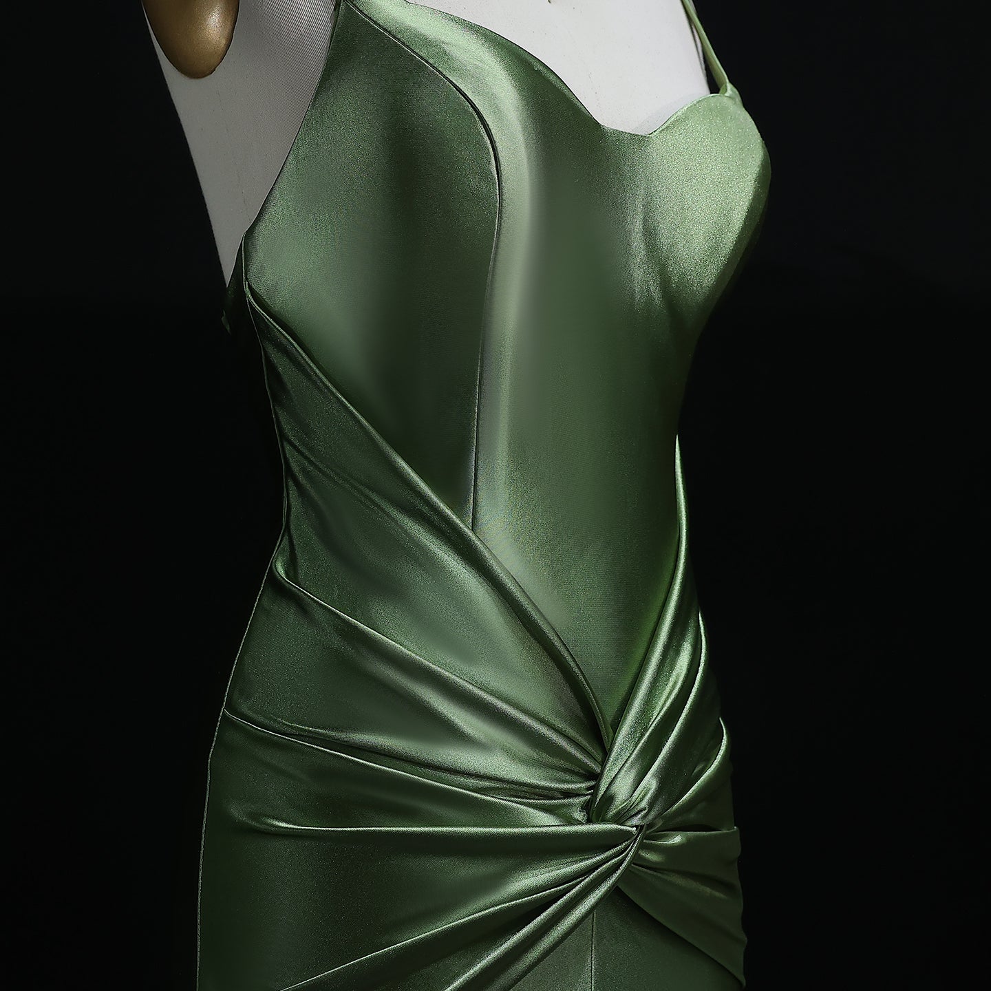 Elegant Silky Satin Green Mermaid Prom Dresses with Slit Spaghetti Straps Special Occasion Gowns