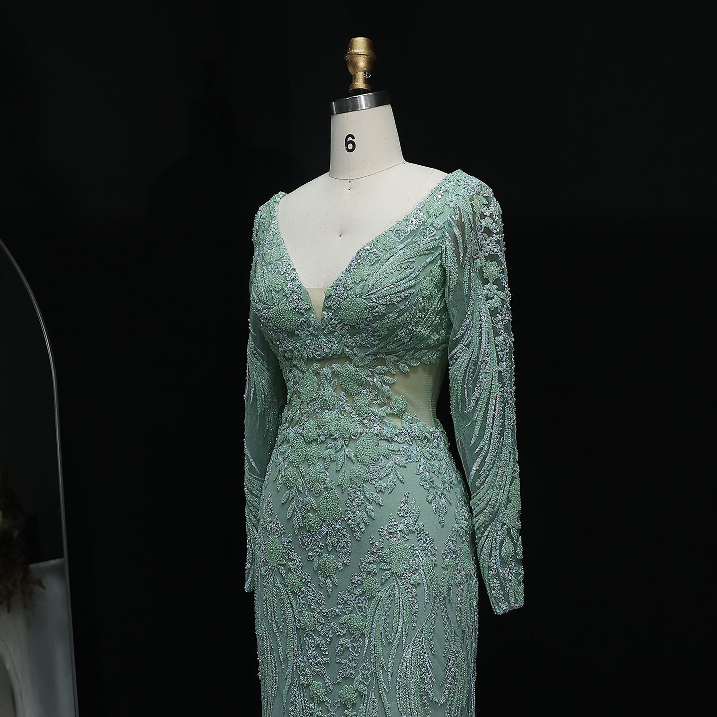 Elegant V-Neck Sage Green Embroidered Mermaid Prom Dresses for Women Wedding Party Evening Gowns
