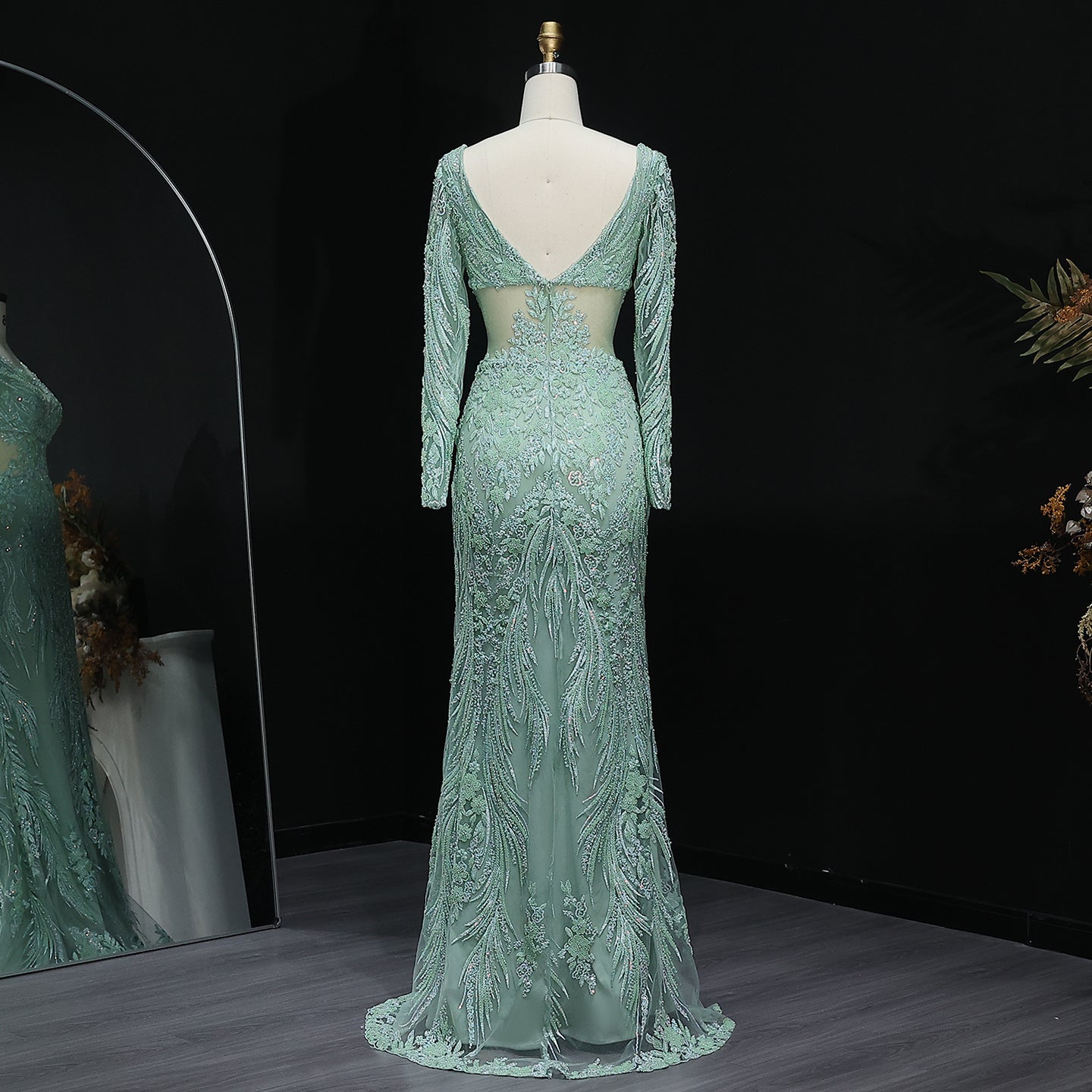 Elegant V-Neck Sage Green Embroidered Mermaid Prom Dresses for Women Wedding Party Evening Gowns