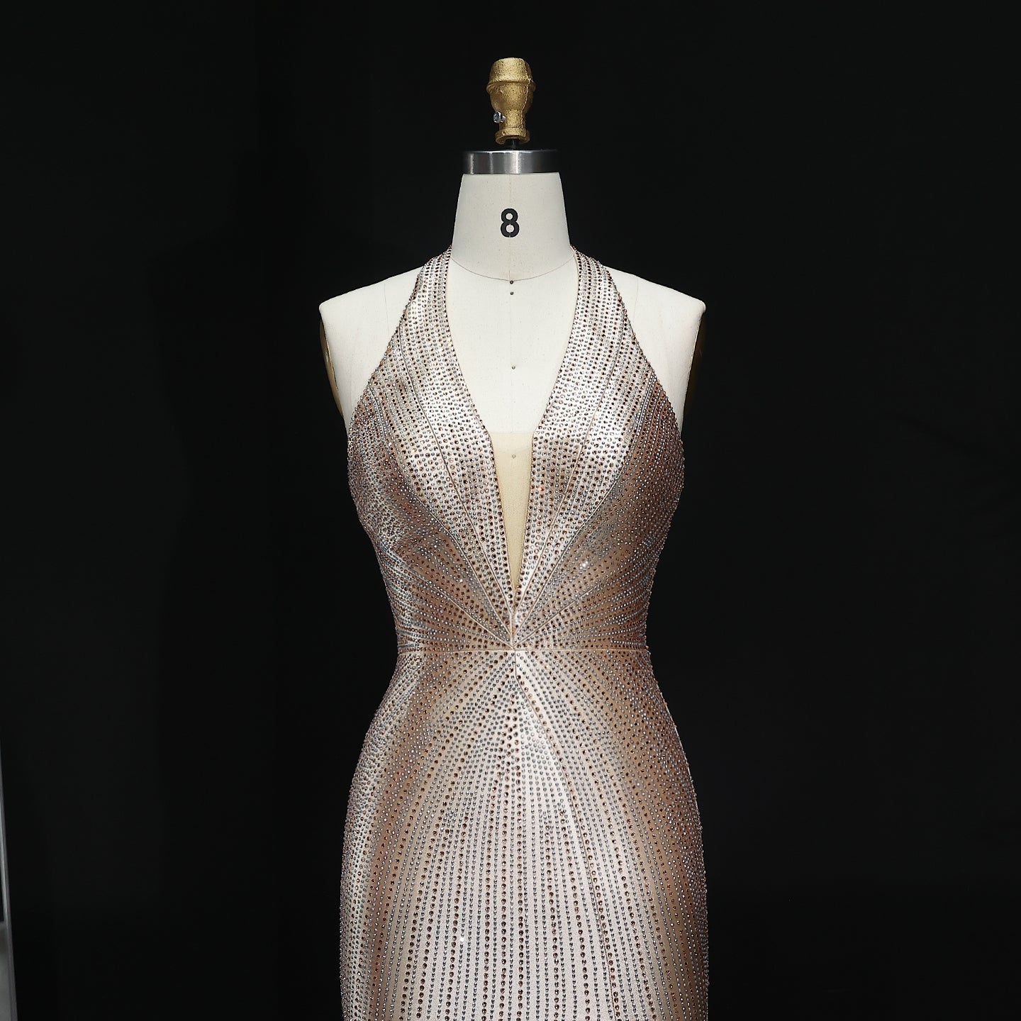 Sparkly Crystal Gold Halter Mermaid Prom Dresses with Slit Open Back Long Women Party Evening Gowns