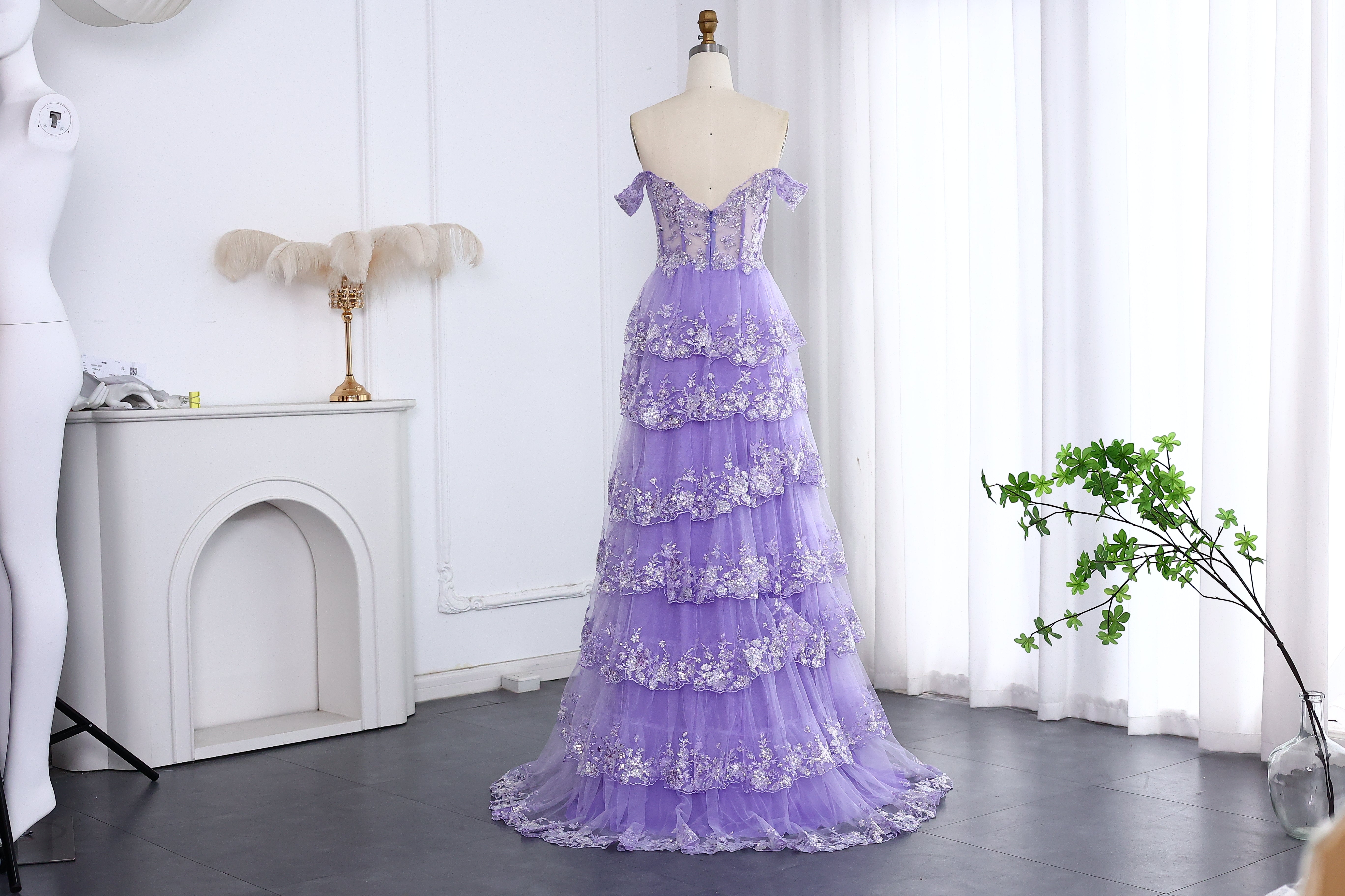 Black Off Shoulder Prom Dresses with Embroidery High Side Slit for Women Graduation Party Gowns