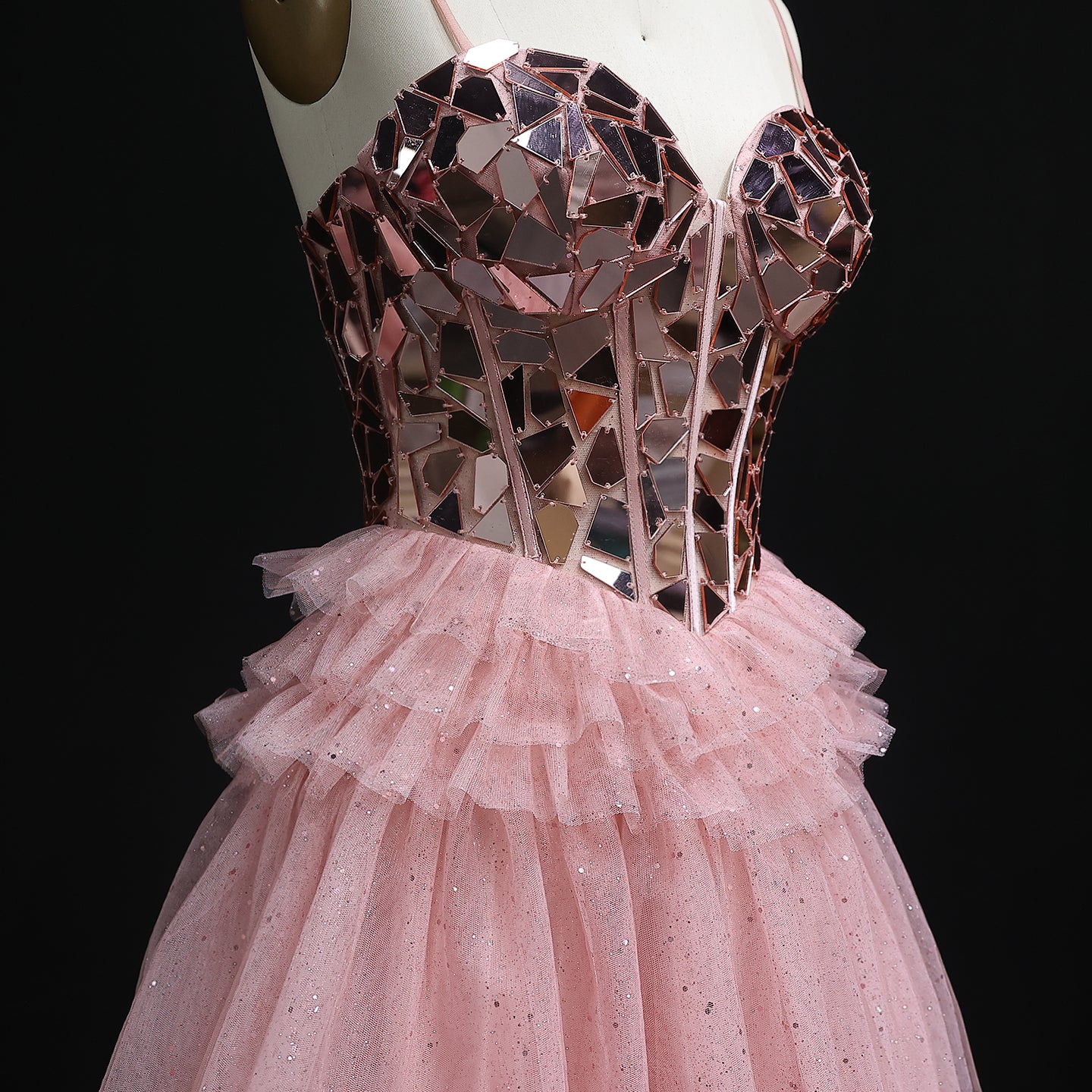 Elegan Pink Ruffled Tulle Prom Dress 2025 Sweetheart Sequined Corset Evening Birthday Party Gowns
