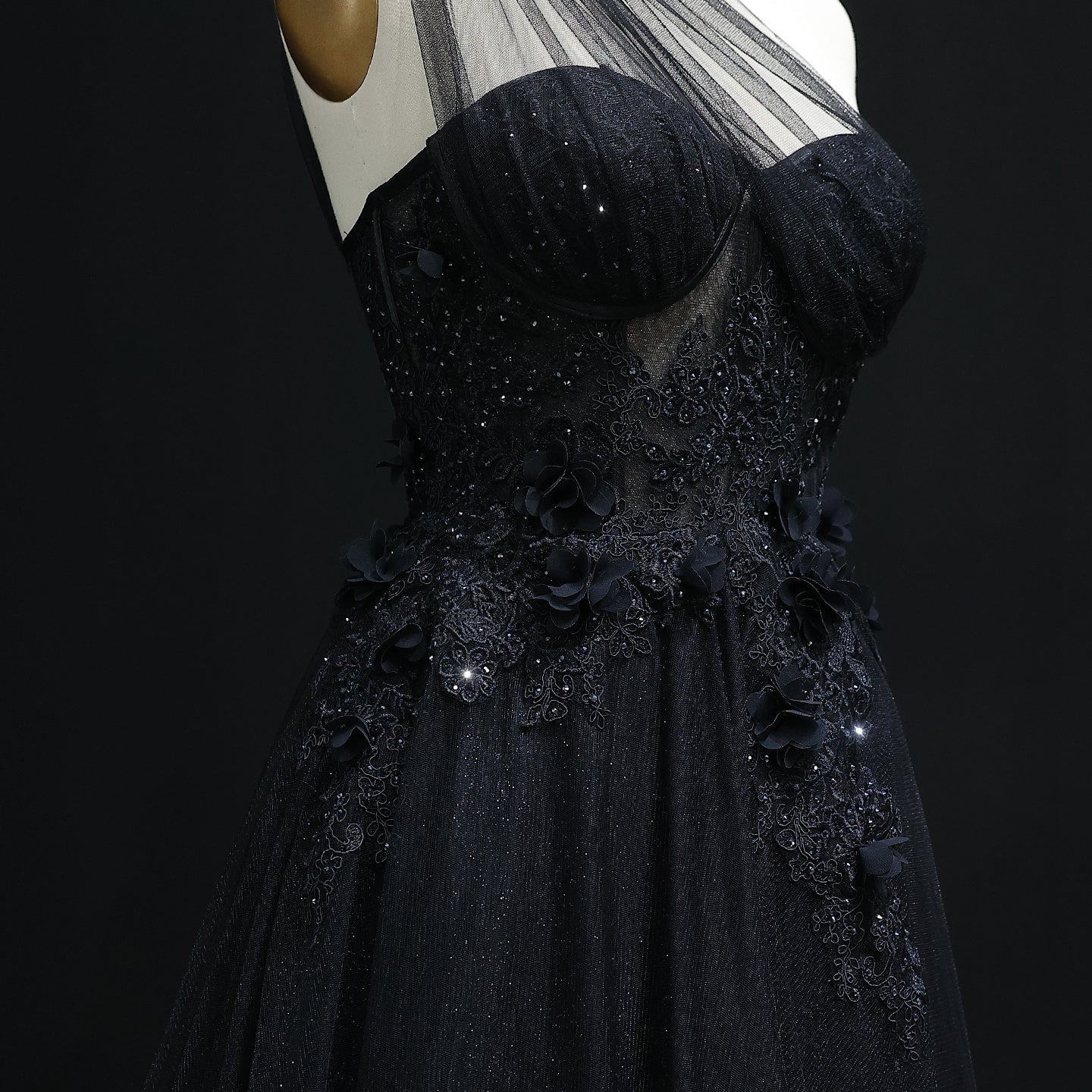 Elegant Lilac Tulle Evening Gown with Floral One Shoulder Sweetheart Sage Green Party Prom Dresses