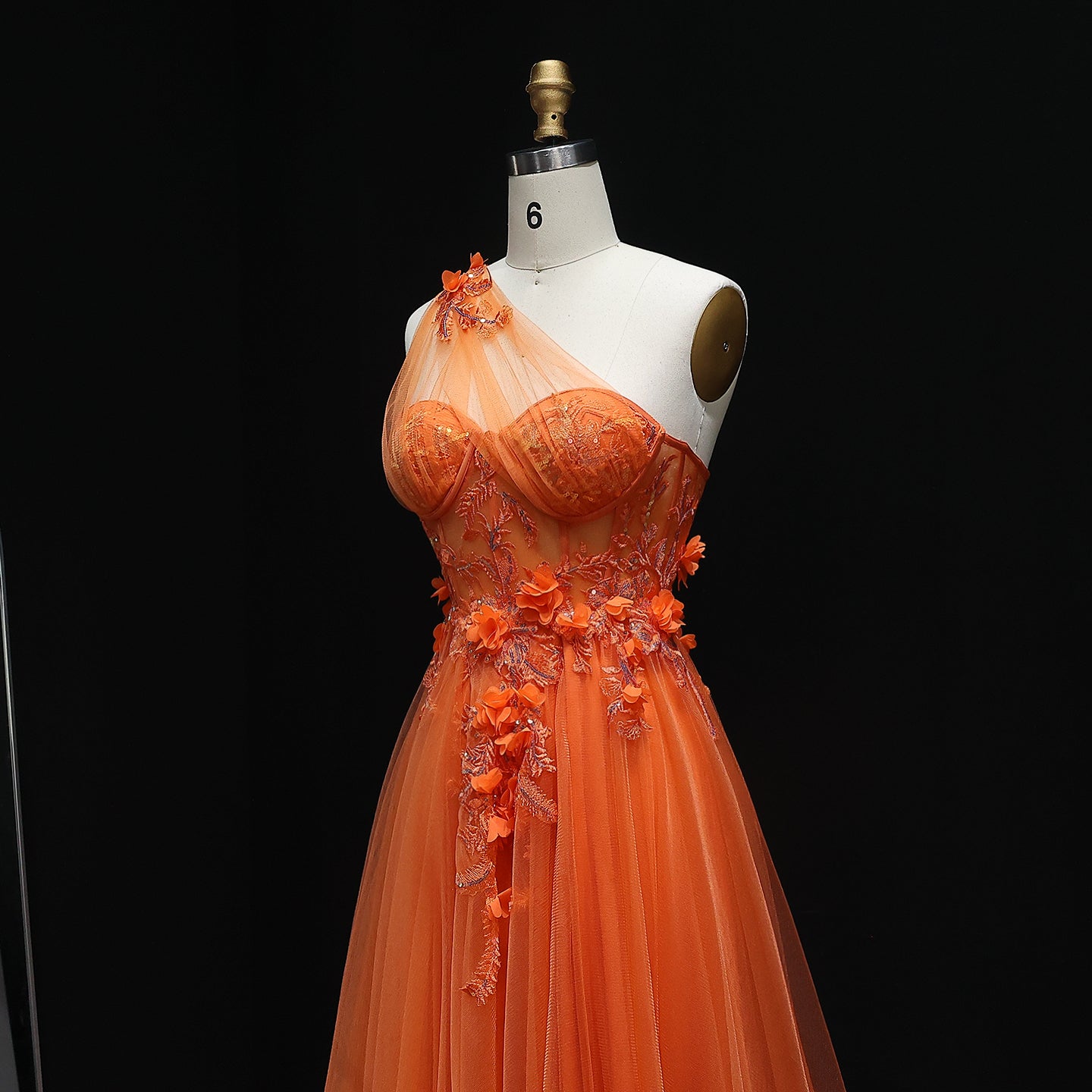 Elegant Lilac Tulle Evening Gown with Floral One Shoulder Sweetheart Sage Green Party Prom Dresses