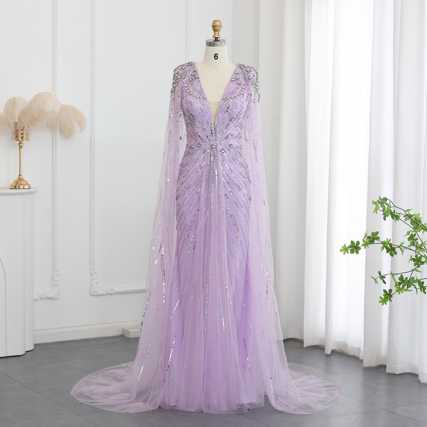 Luxury Dubai Green Evening Dresses with Cape Fuchsia Crystal Gold SS399