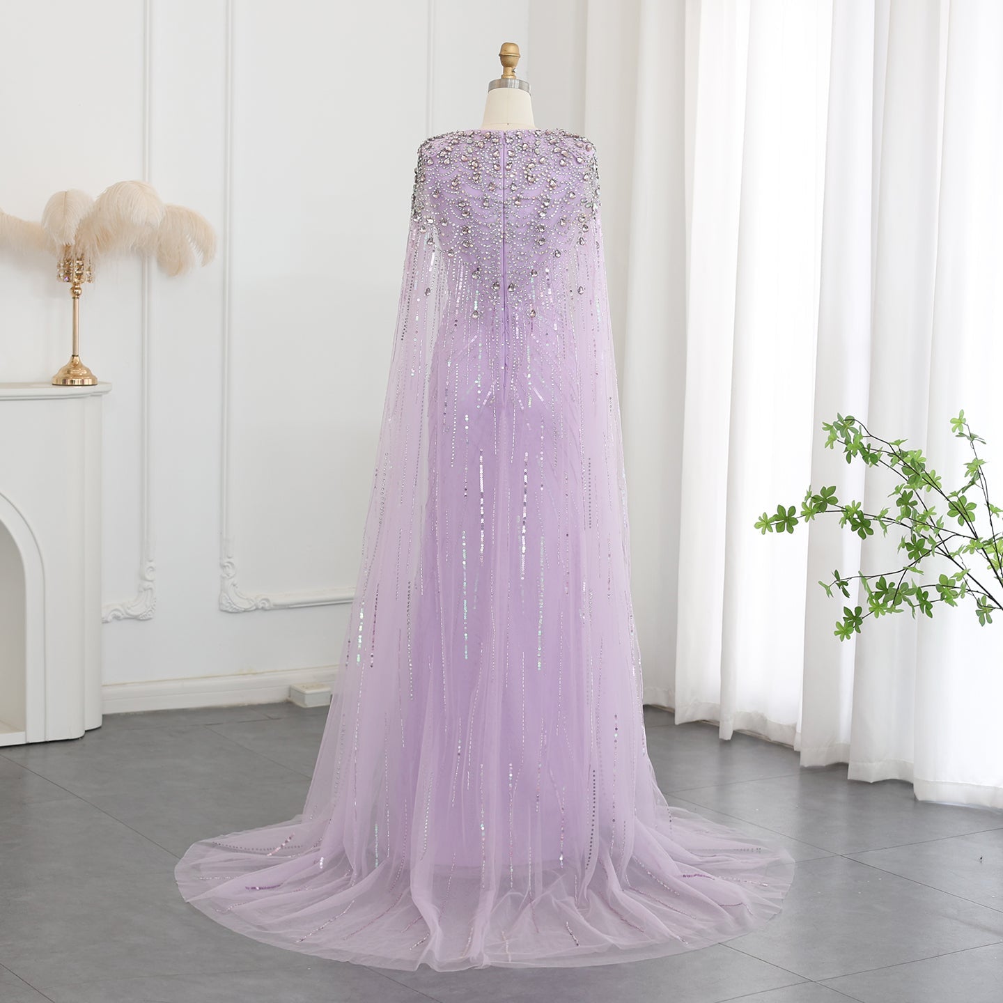 Luxury Dubai Green Evening Dresses with Cape Fuchsia Crystal Gold SS399