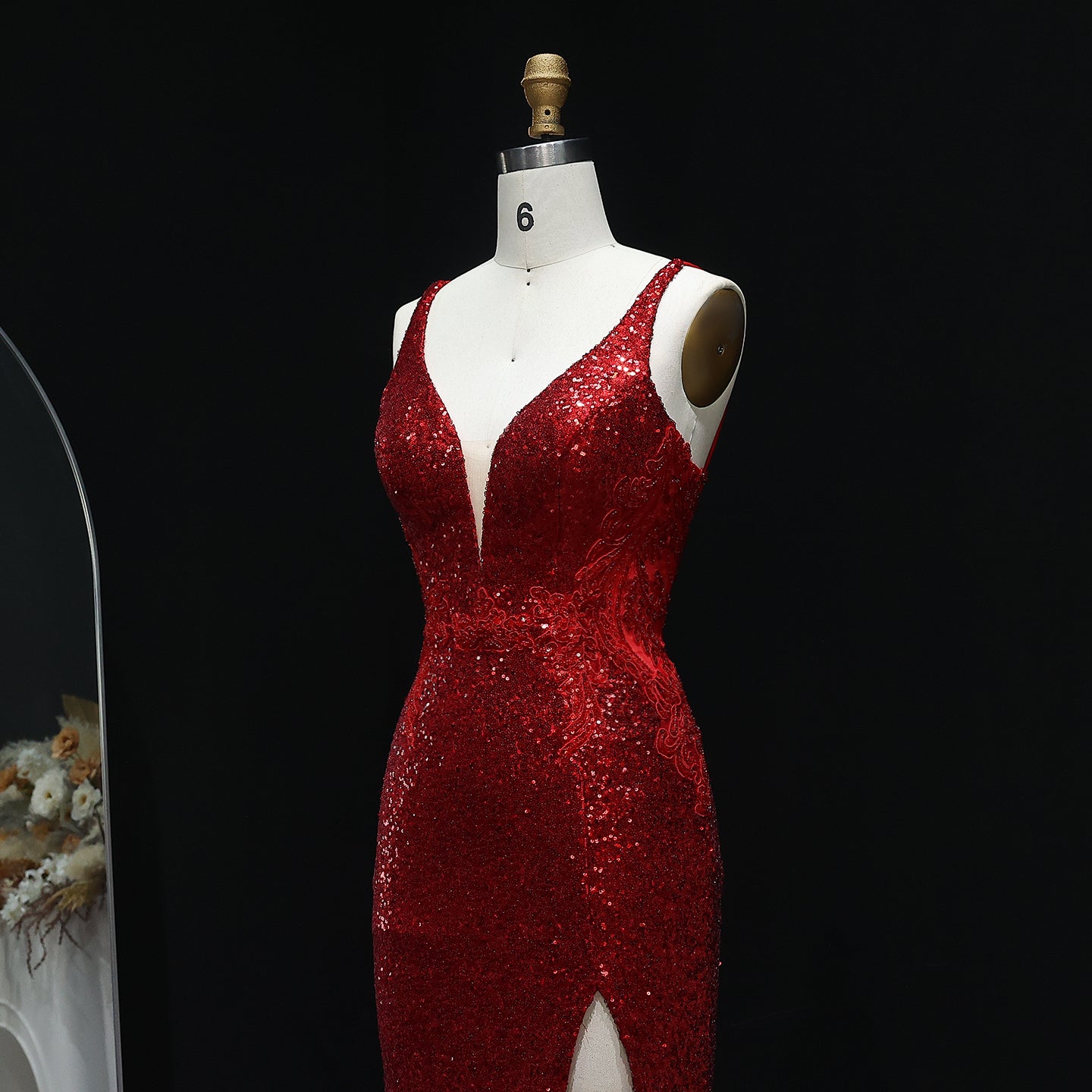 Sparkle Sequined Wine Red Mermaid Prom Dresses 2025 Sexy V-Neck Side Slit Evening Party Gowns