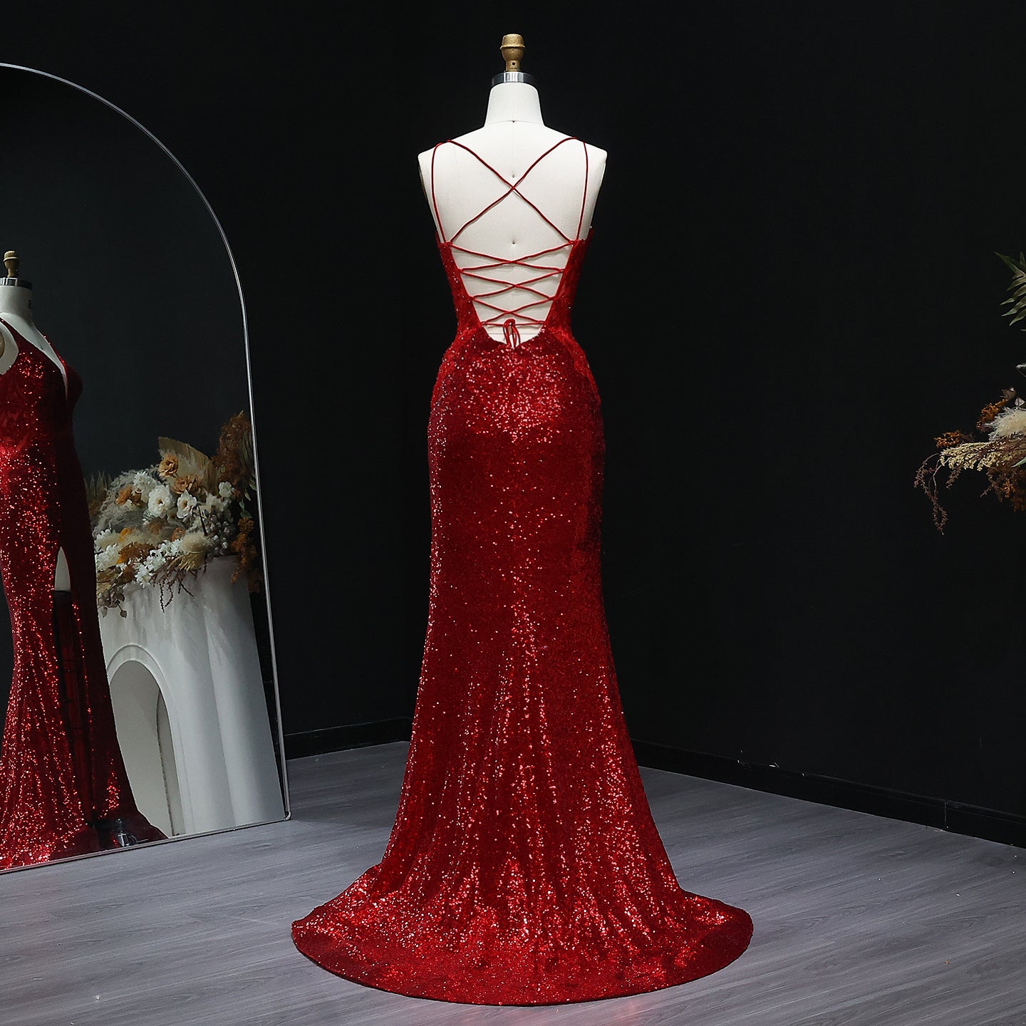 Sparkle Sequined Wine Red Mermaid Prom Dresses 2025 Sexy V-Neck Side Slit Evening Party Gowns