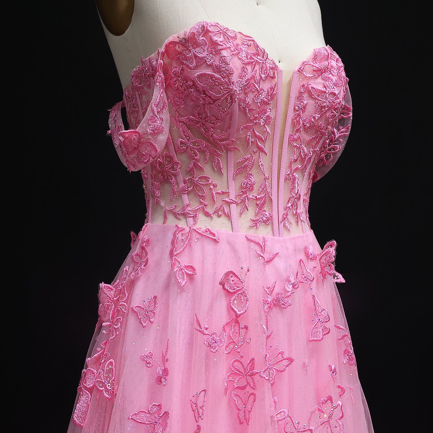 Elegant Off-Shoulder Pink Lace Appliques Prom Dresses for Women Wedding Birthday Party Gowns