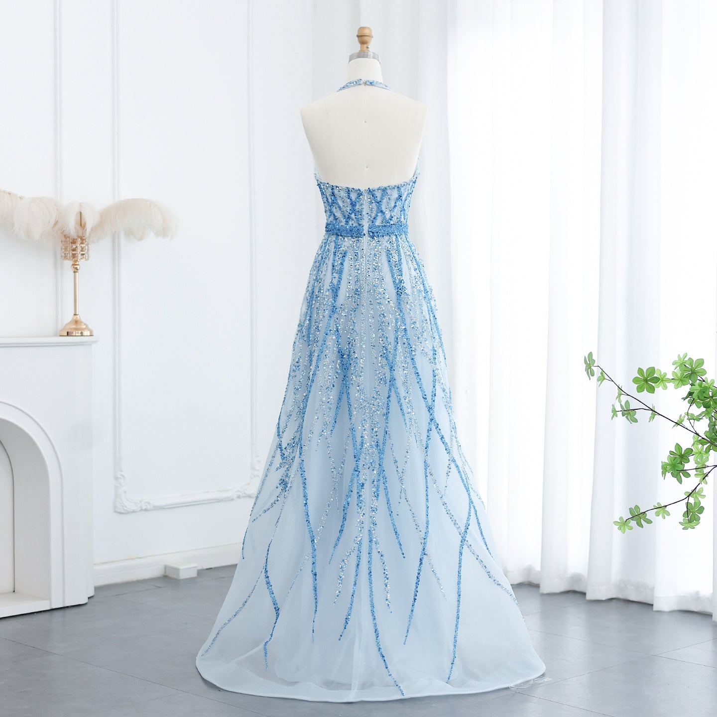 Luxury Beaded Lemon Green Halter High Low Evening Dresses SS472