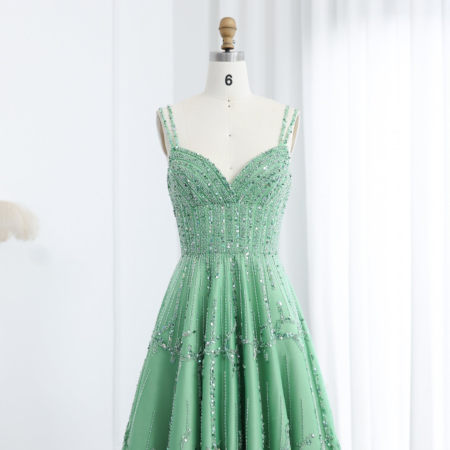 Luxury Beaded Green Spaghetti Evening Dresses SS225