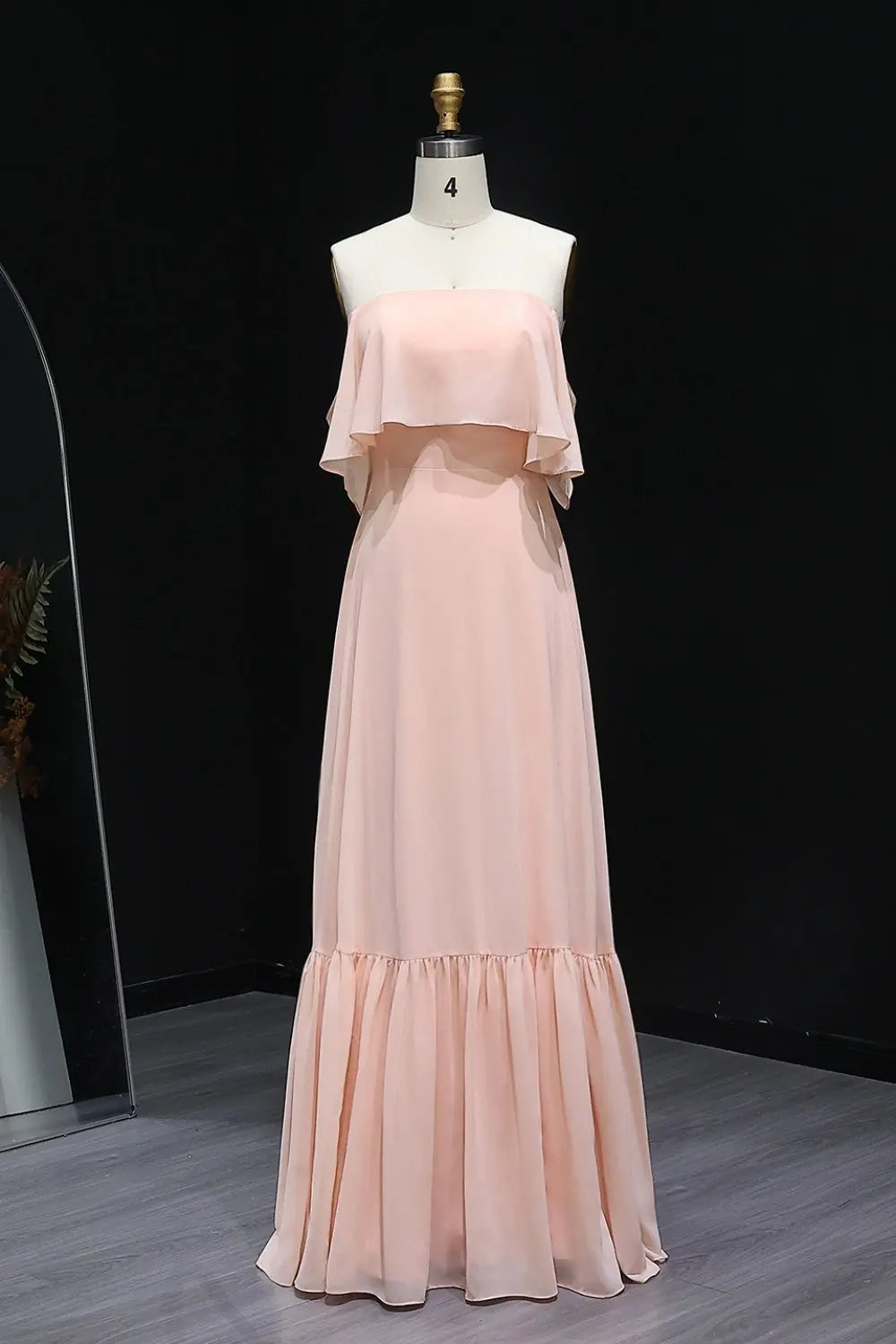Blush Pink Off-Shoulder Chiffon A-Line Bridesmaid Dress BS024 – SHEER FAIRY