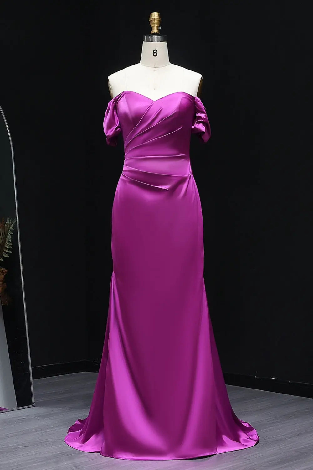 Metallic Fuchsia Off-Shoulder Satin Mermaid Bridesmaid Dress BS029 – SHEER FAIRY