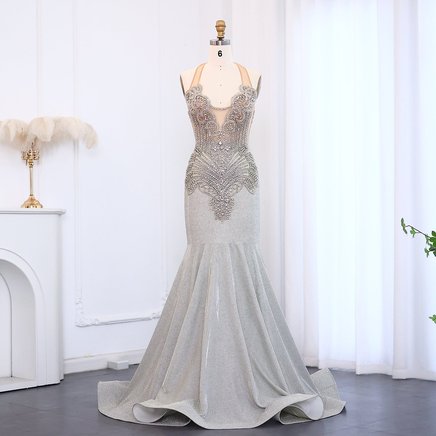 Luxury Rhinestone Illusion Mermaid Gown Evening Prom SH008