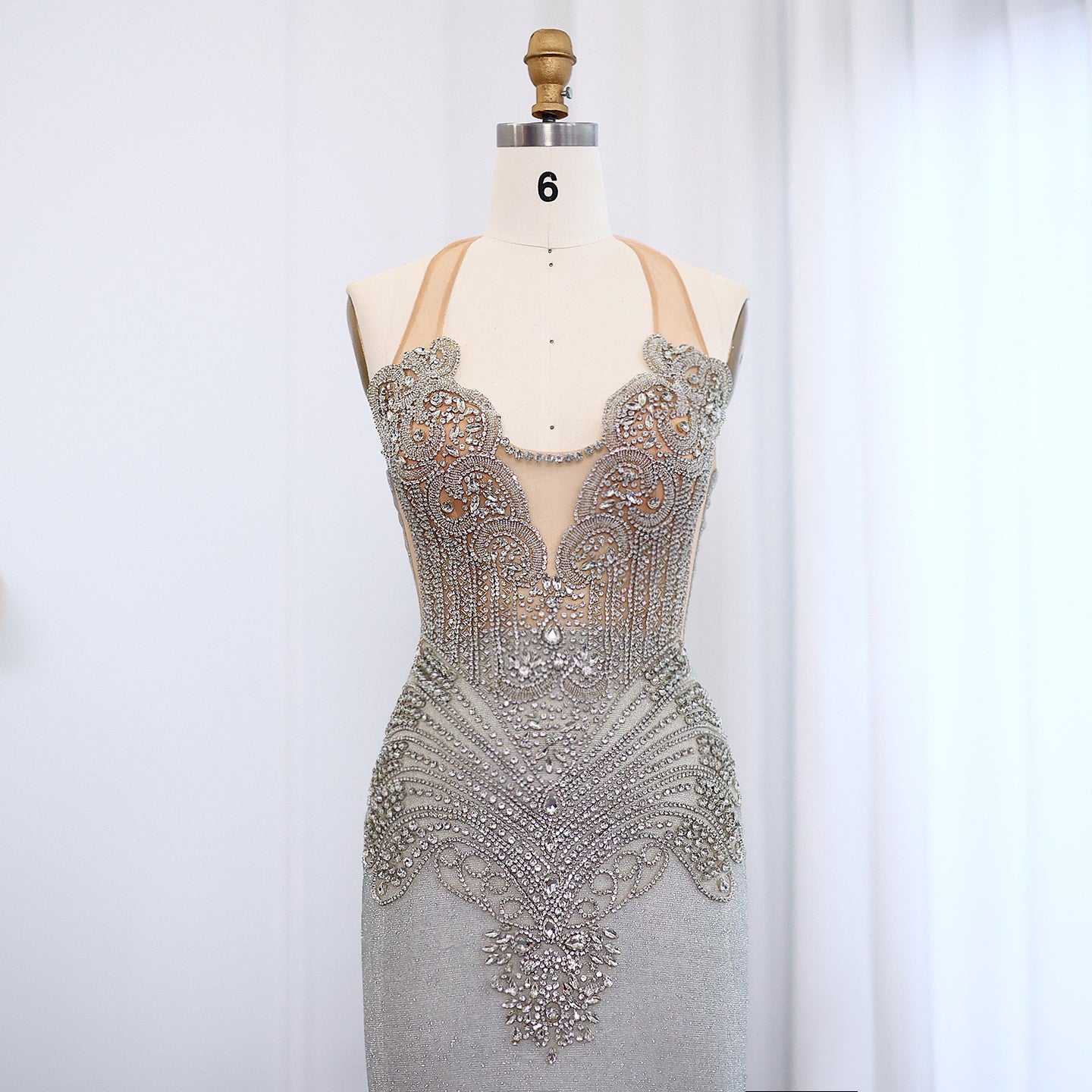 Luxury Rhinestone Illusion Mermaid Gown Evening Prom SH008
