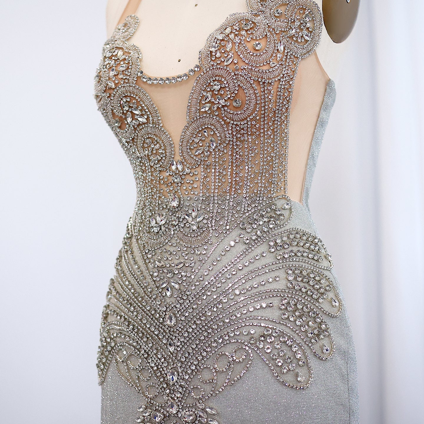 Luxury Rhinestone Illusion Mermaid Gown Evening Prom SH008