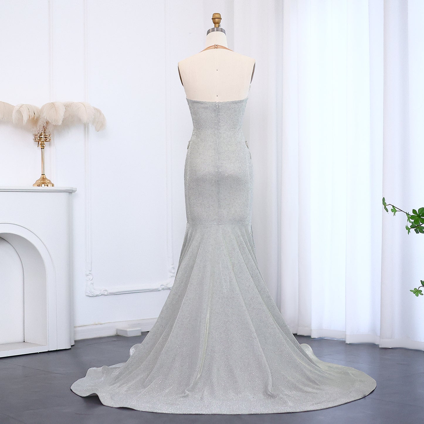 Luxury Rhinestone Illusion Mermaid Gown Evening Prom SH008