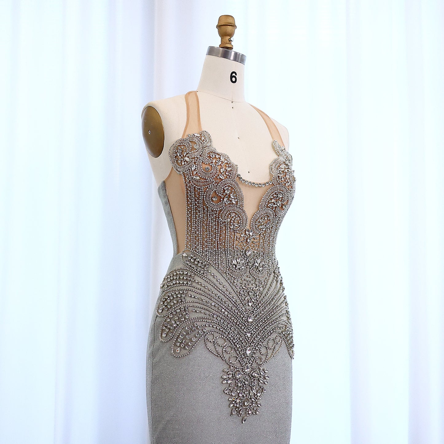 Luxury Rhinestone Illusion Mermaid Gown Evening Prom SH008