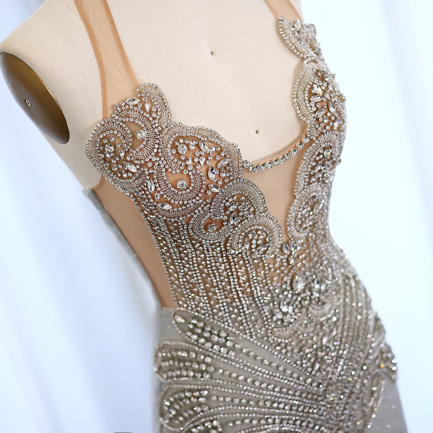 Luxury Rhinestone Illusion Mermaid Gown Evening Prom SH008