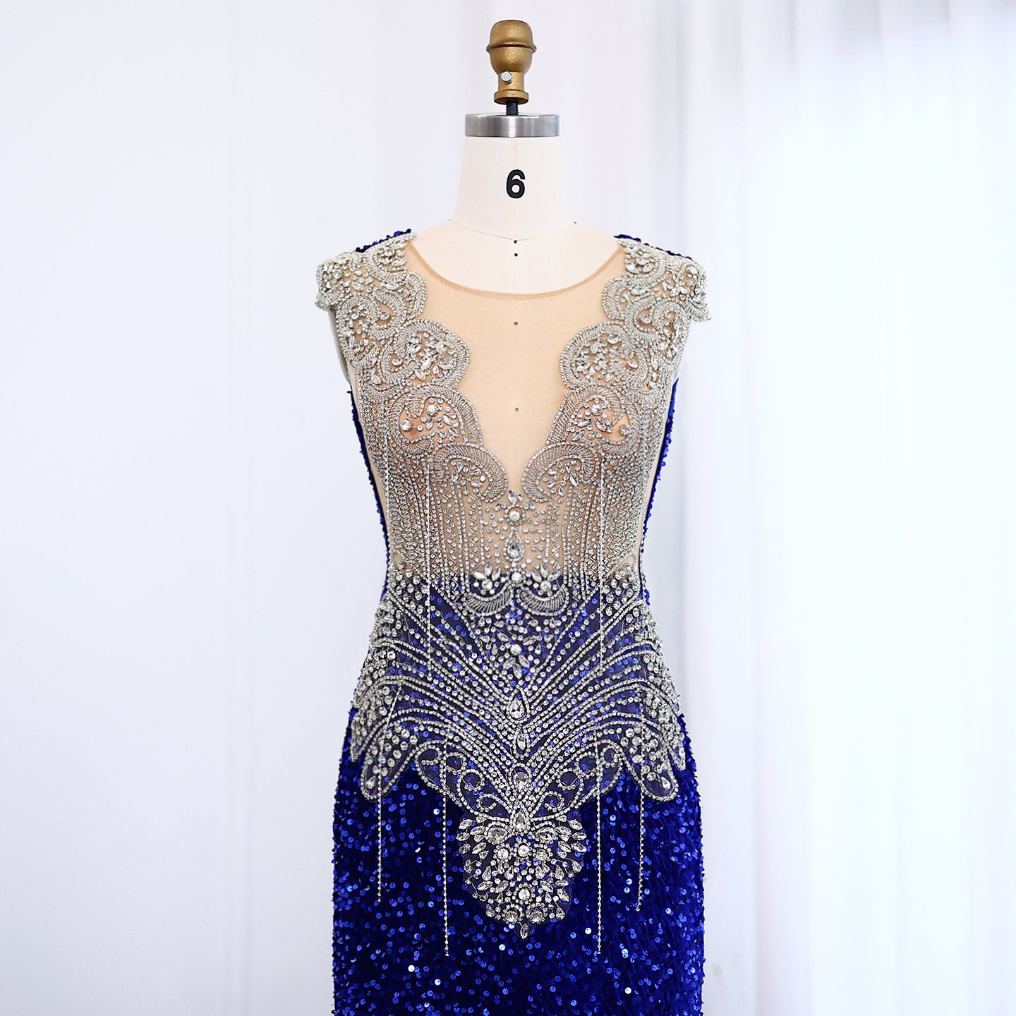 Royal Blue Rhinestone Sequined Mermaid Evening Prom Dress SH009