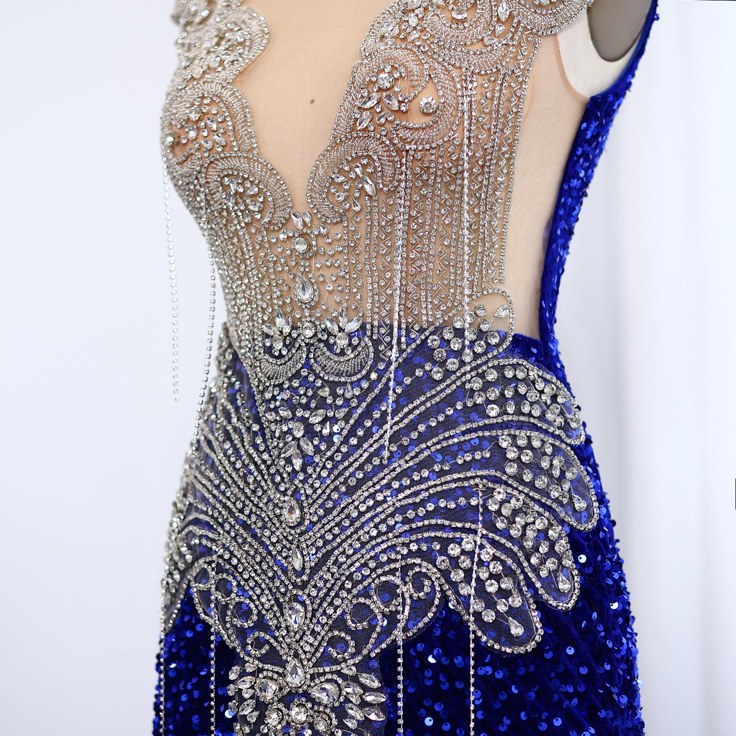 Royal Blue Rhinestone Sequined Mermaid Evening Prom Dress SH009