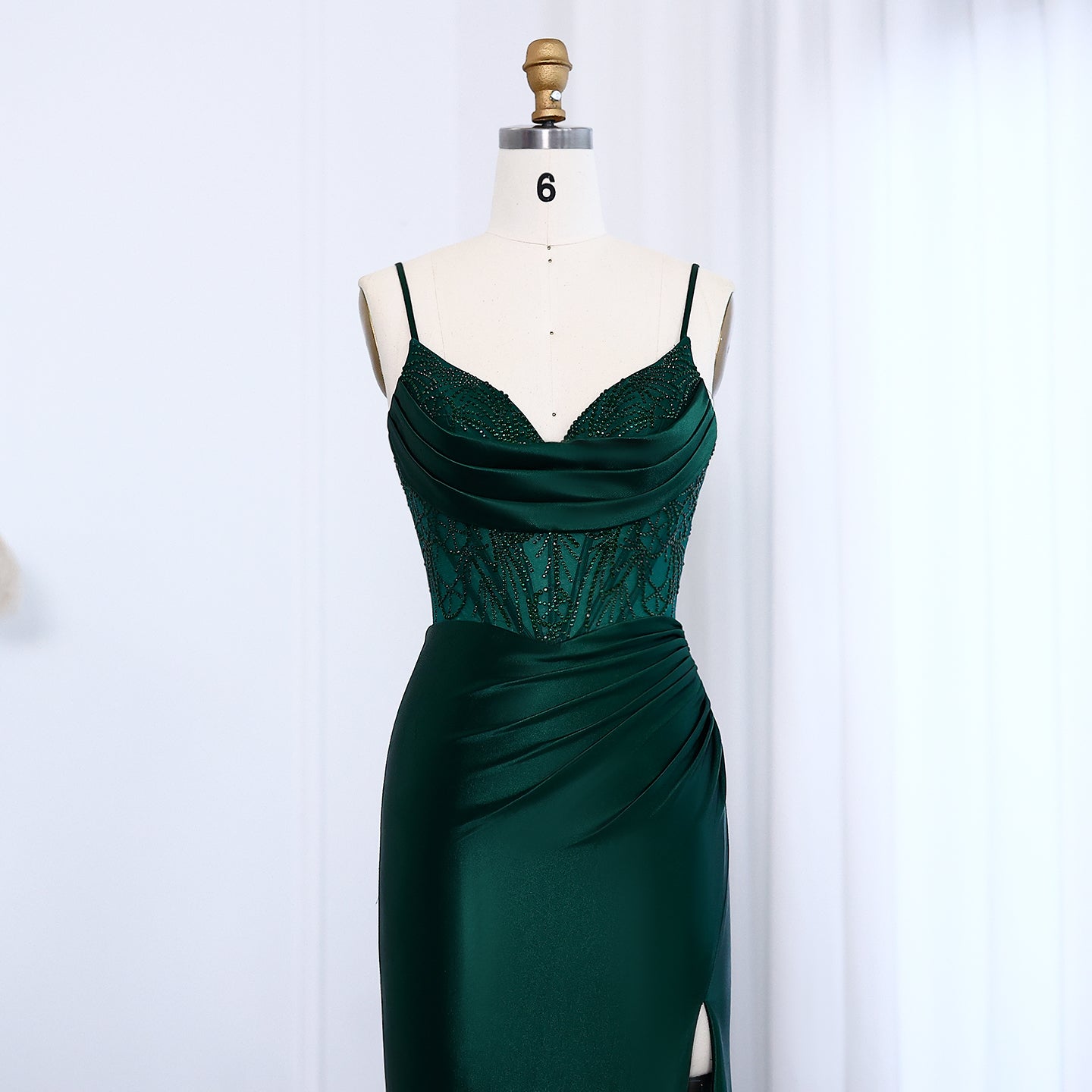 Emerald Green Lace Satin Mermaid Evening Gown SH012