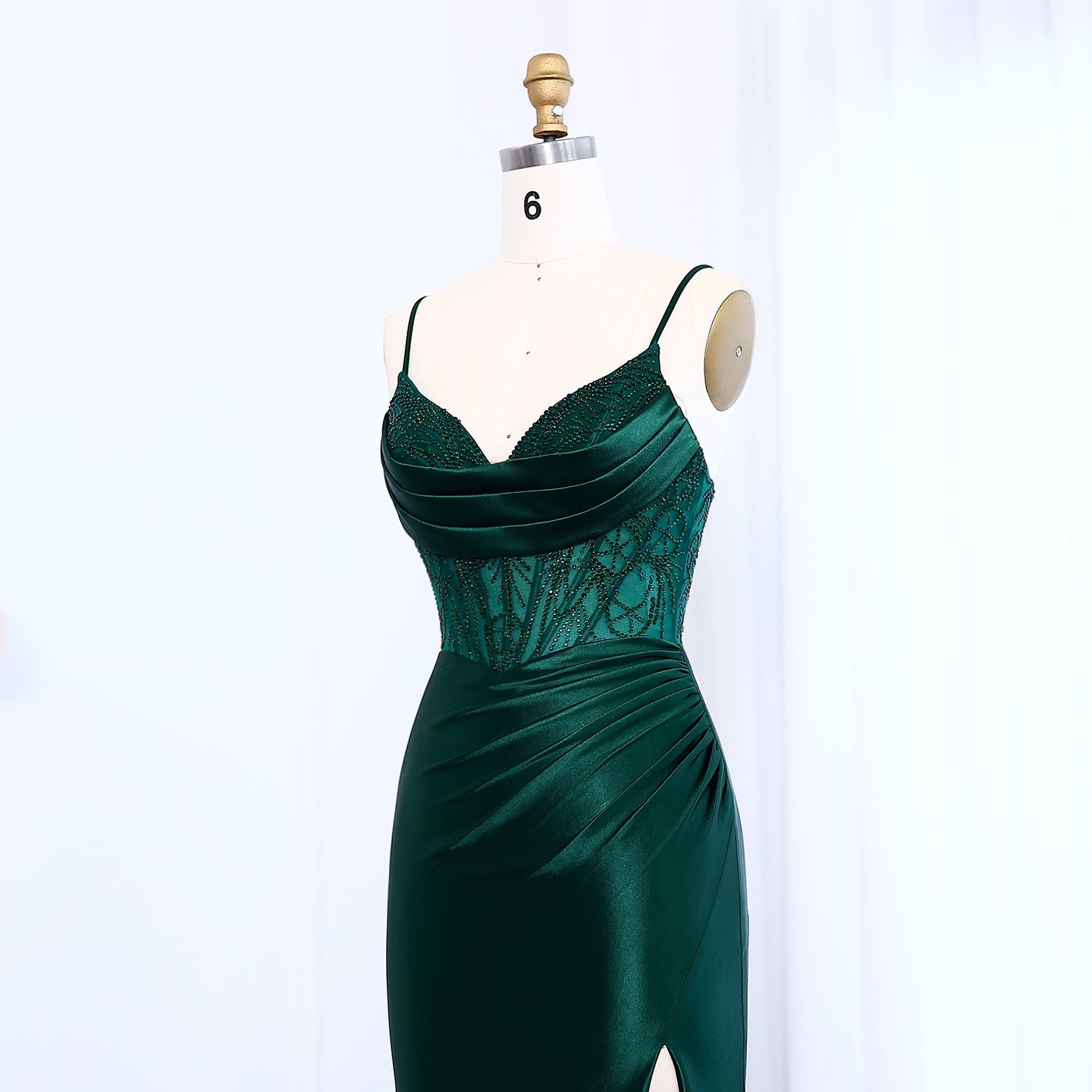 Emerald Green Lace Satin Mermaid Evening Gown SH012