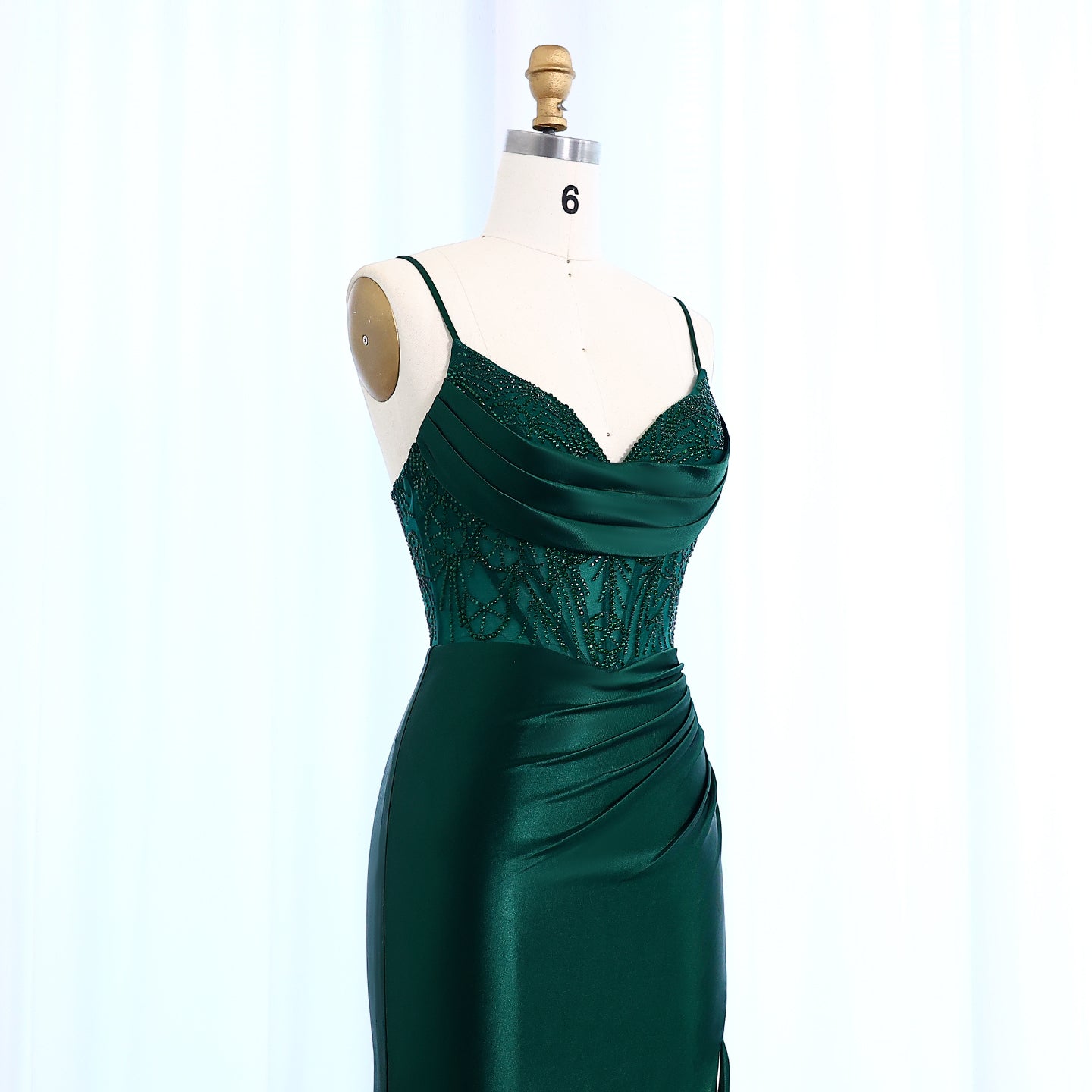 Emerald Green Lace Satin Mermaid Evening Gown SH012