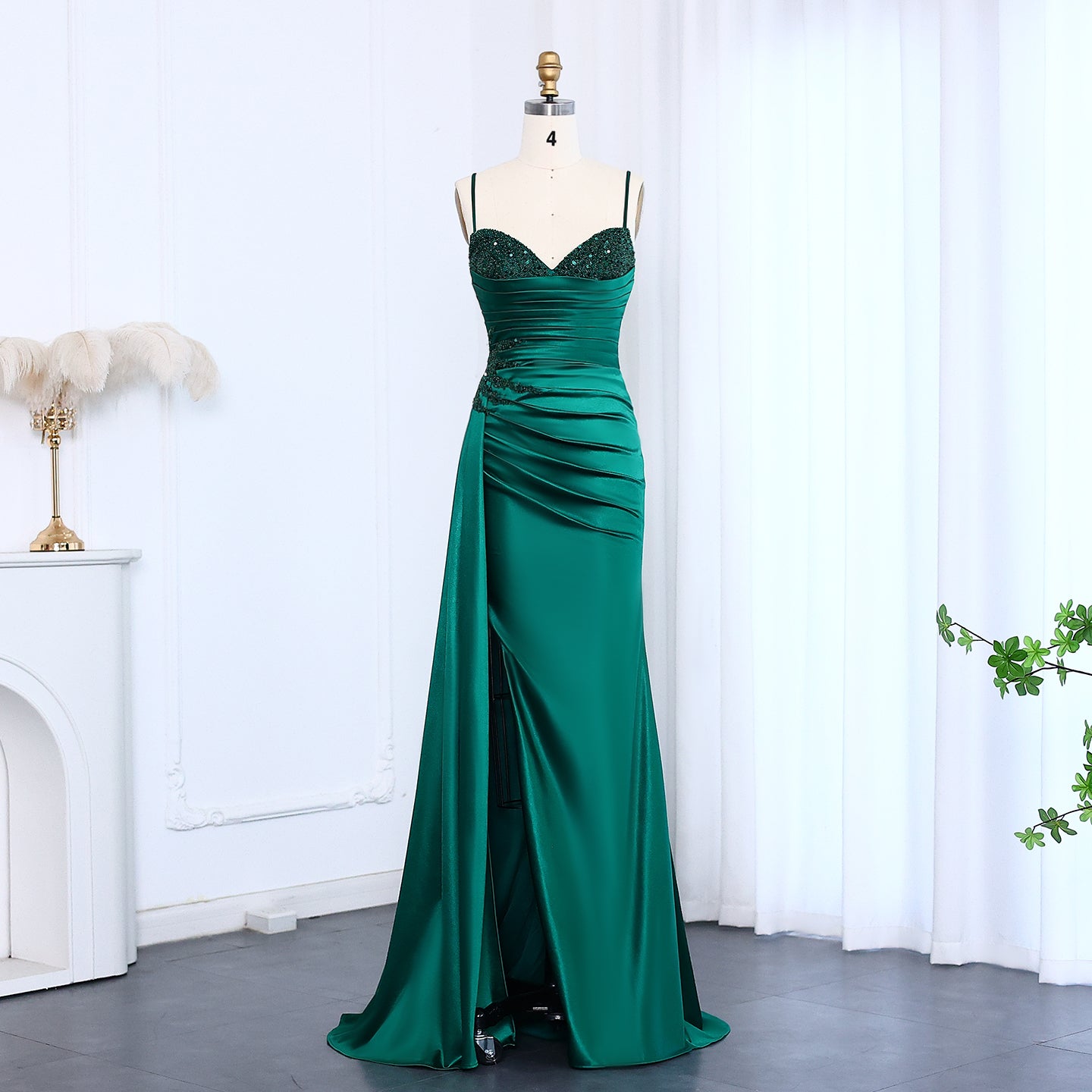 Classic Emerald Green Sequined Mermaid Evening Gown SH013