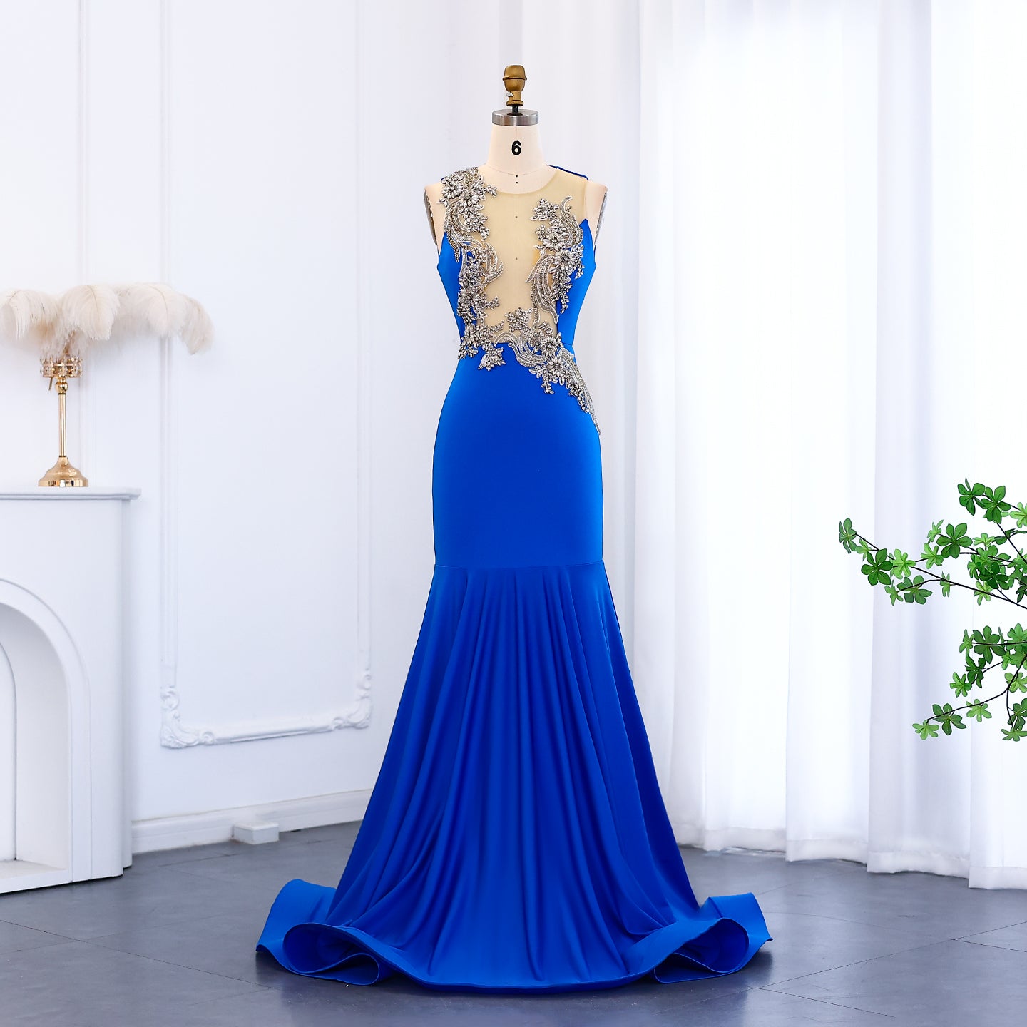 Royal Blue Mermaid African Prom Dresses with Crystal SH001