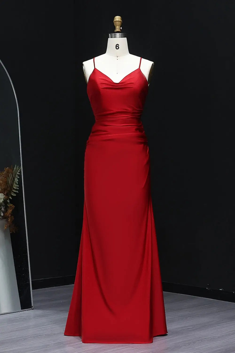 Crimson Red Satin Deep V-Neck Mermaid Prom Dress SH297 – SHEER FAIRY