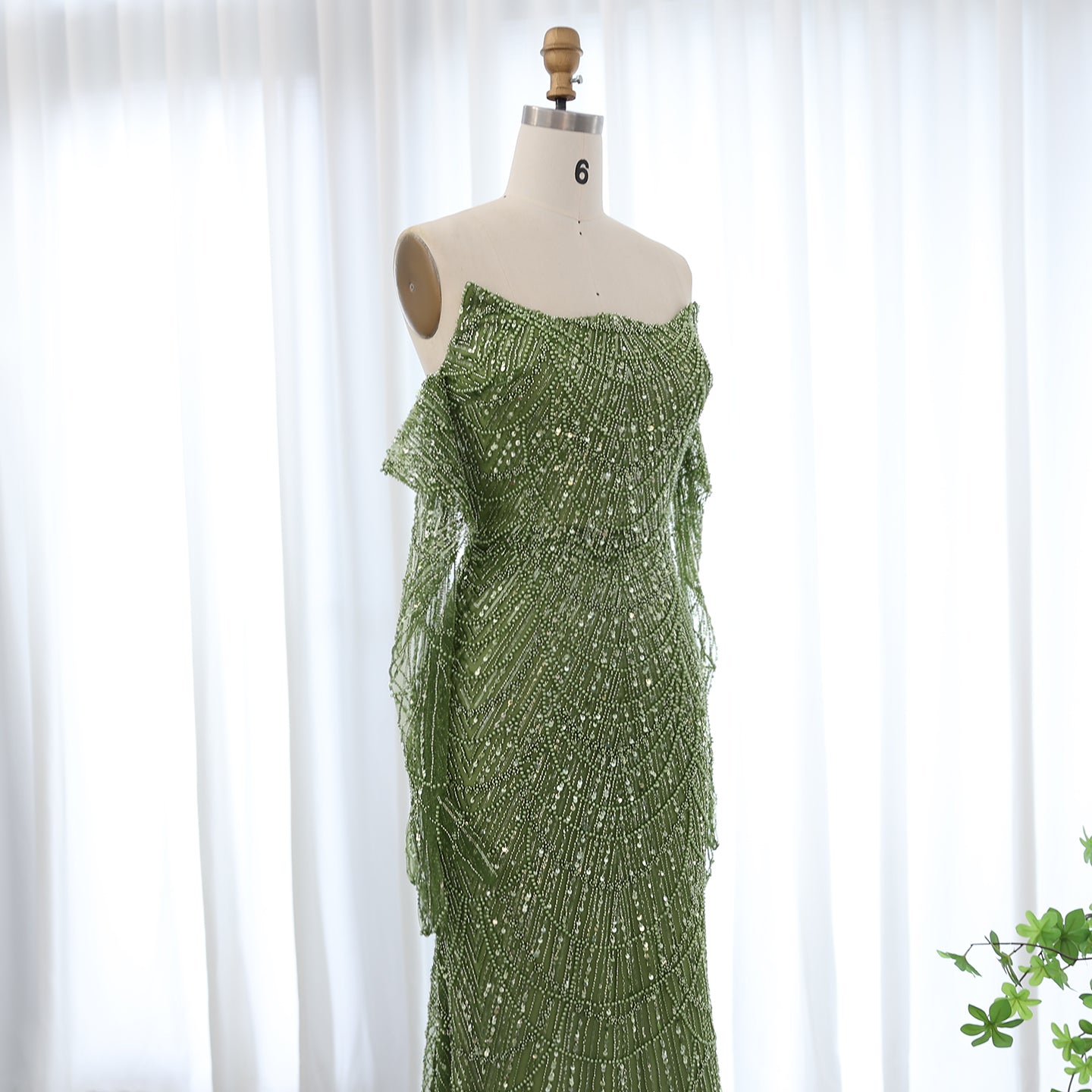 Luxury Beaded Green Mermaid Evening Dress with Gloves SS606
